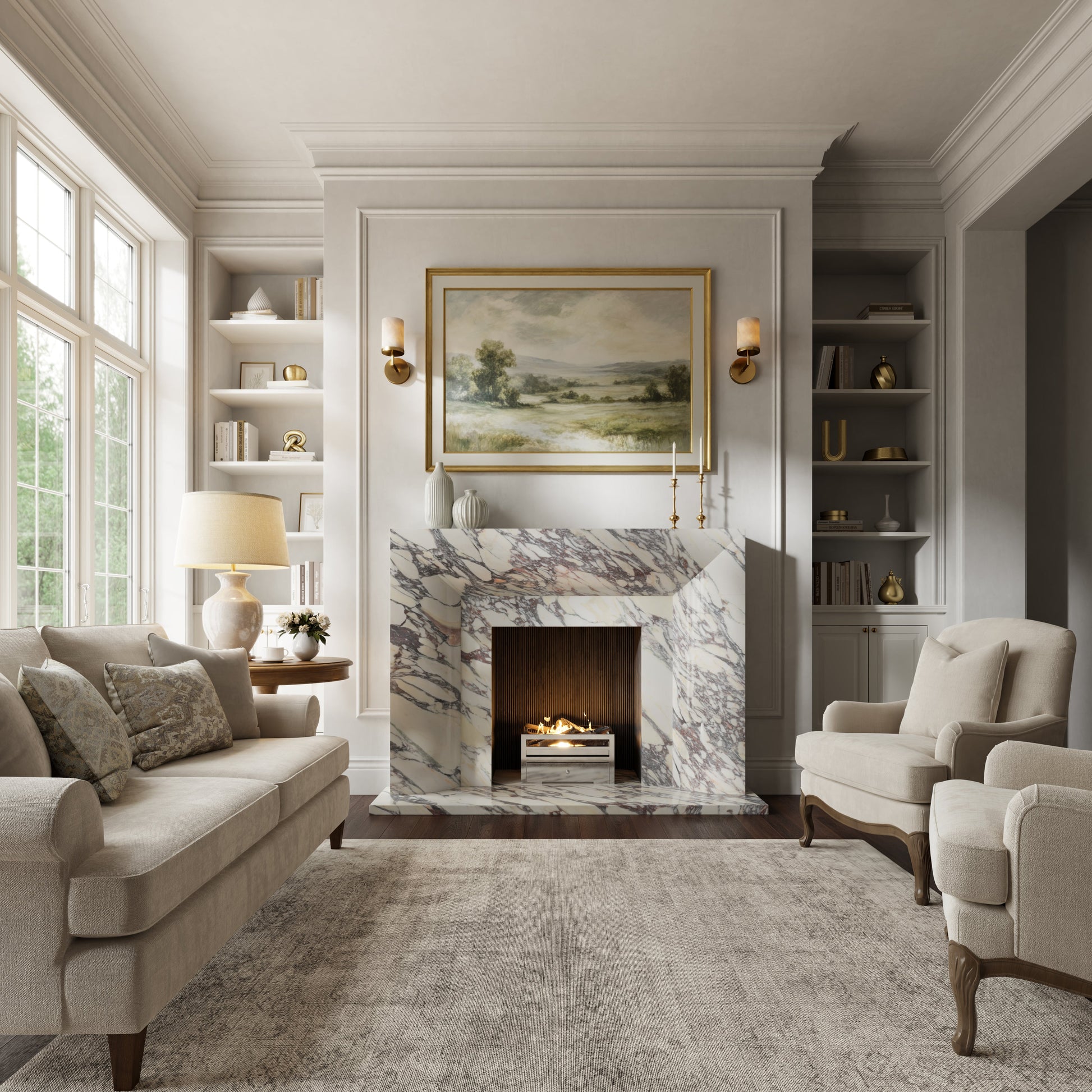Clermont Calacatta Viola Honed Marble Fireplace 1600mm
