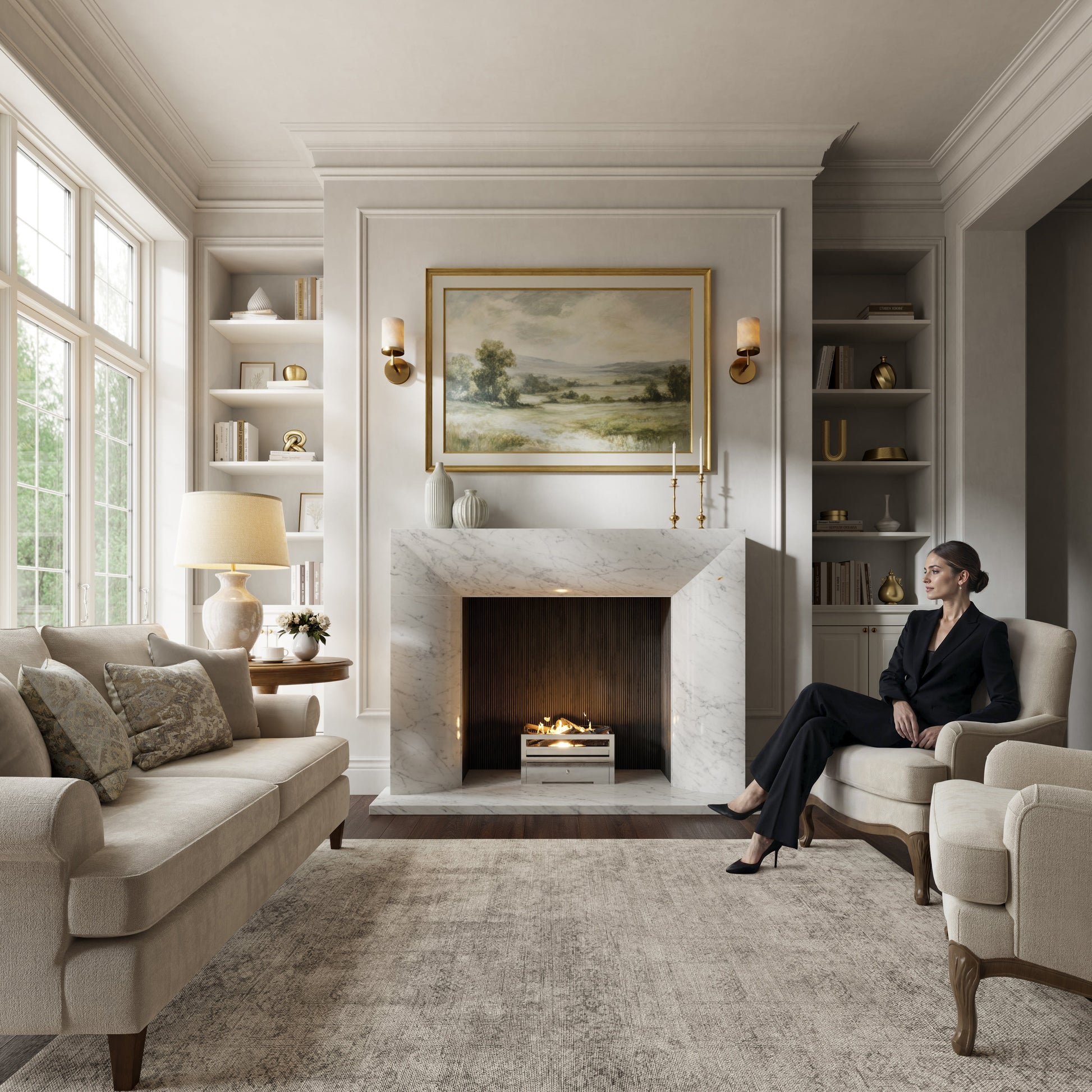 Clermont Carrara Honed Marble Fireplace 1600mm
