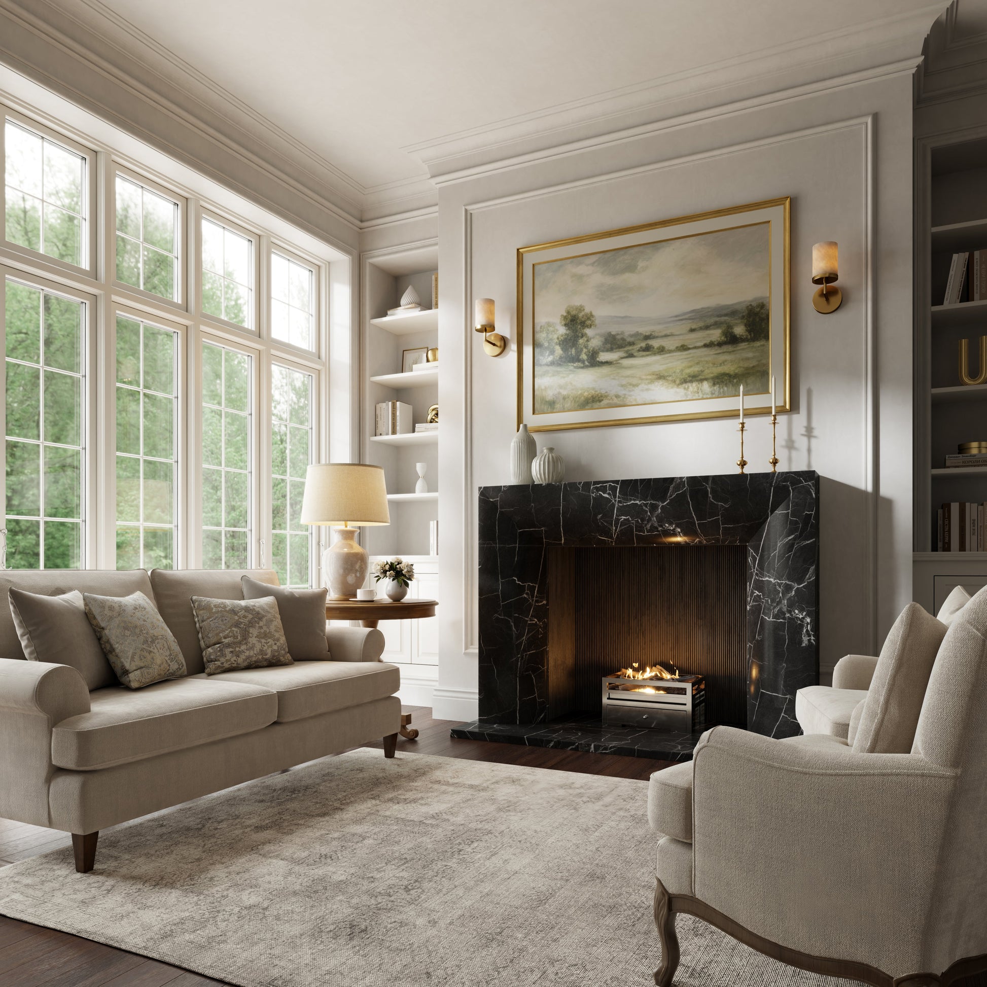 Clermont Nero Marquina Honed Marble Fireplace 1600mm