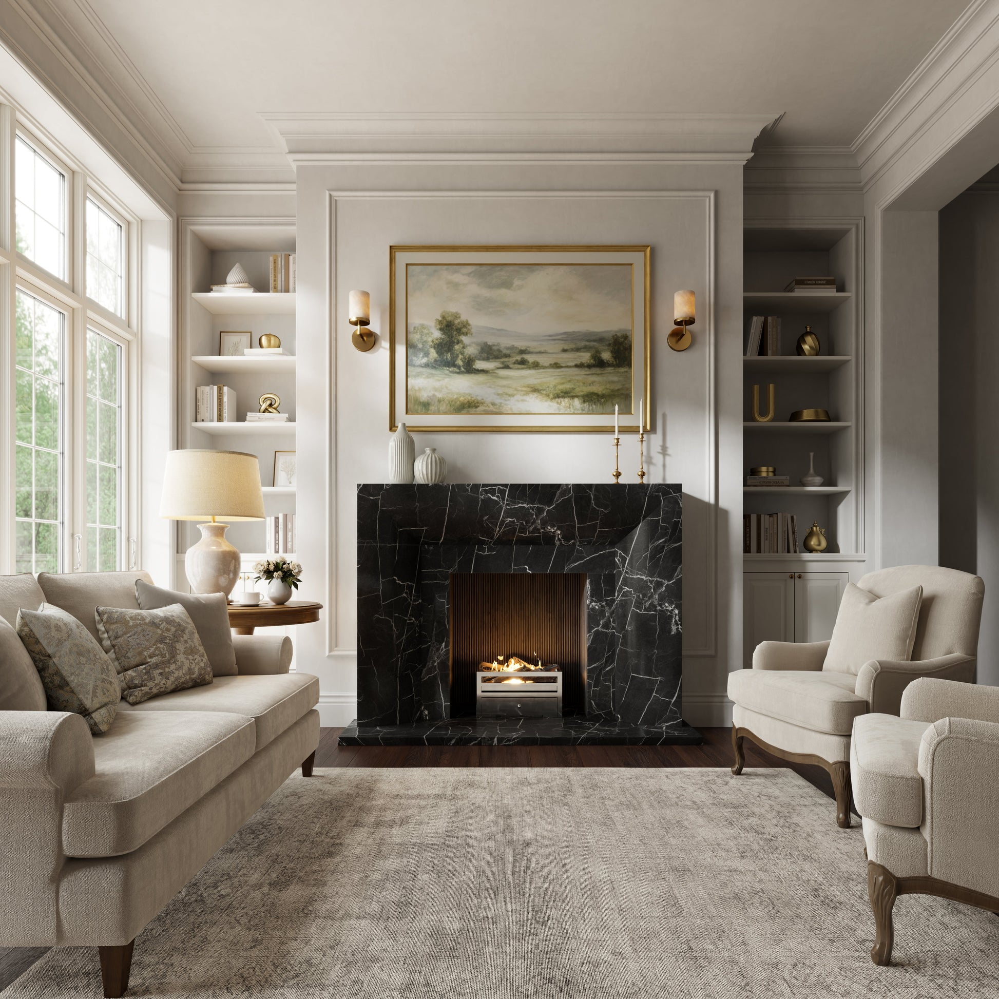 Clermont Nero Marquina Honed Marble Fireplace 1600mm