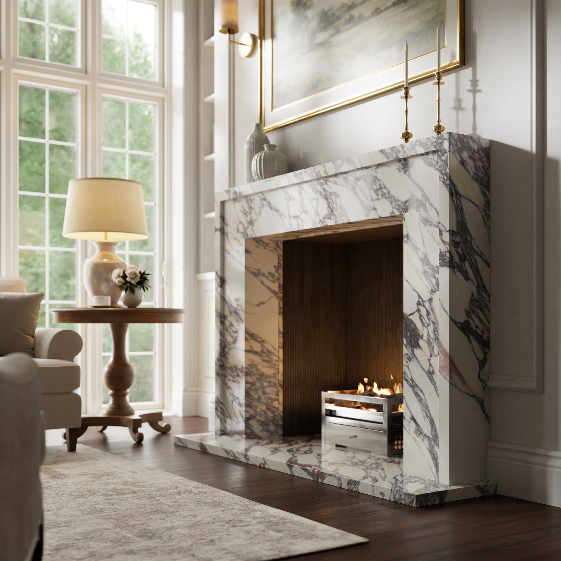 Collingham Calacatta Viola Honed Marble Fireplace 1600mm