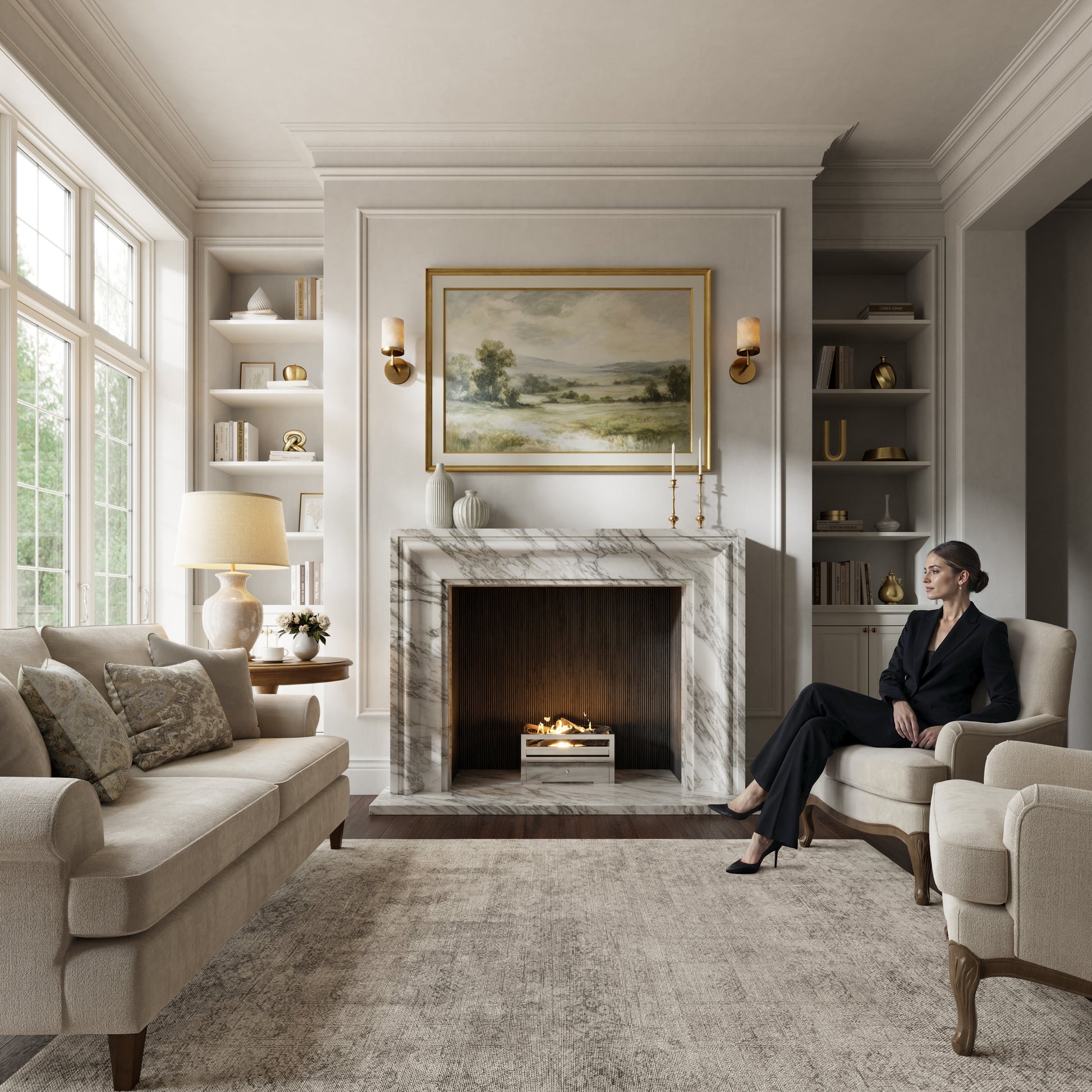 Corinthia Arabescato Honed Marble Fireplace 1600mm