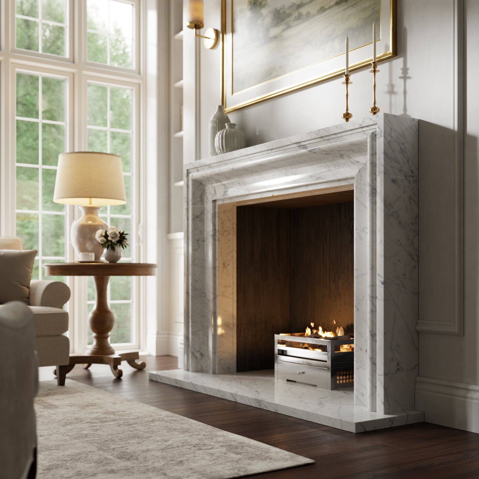Corinthia Carrara Honed Marble Fireplace 1600mm