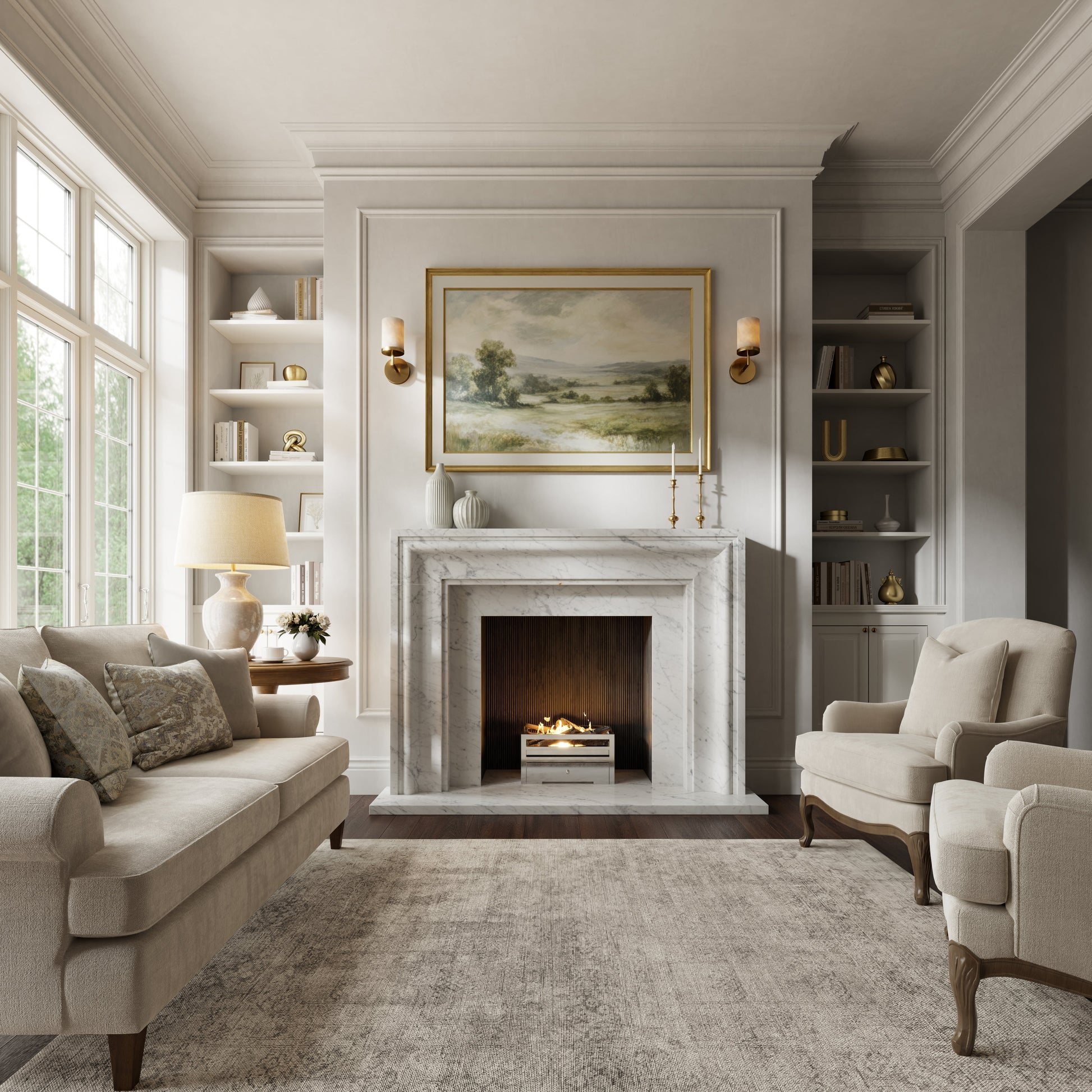 Corinthia Carrara Honed Marble Fireplace 1600mm