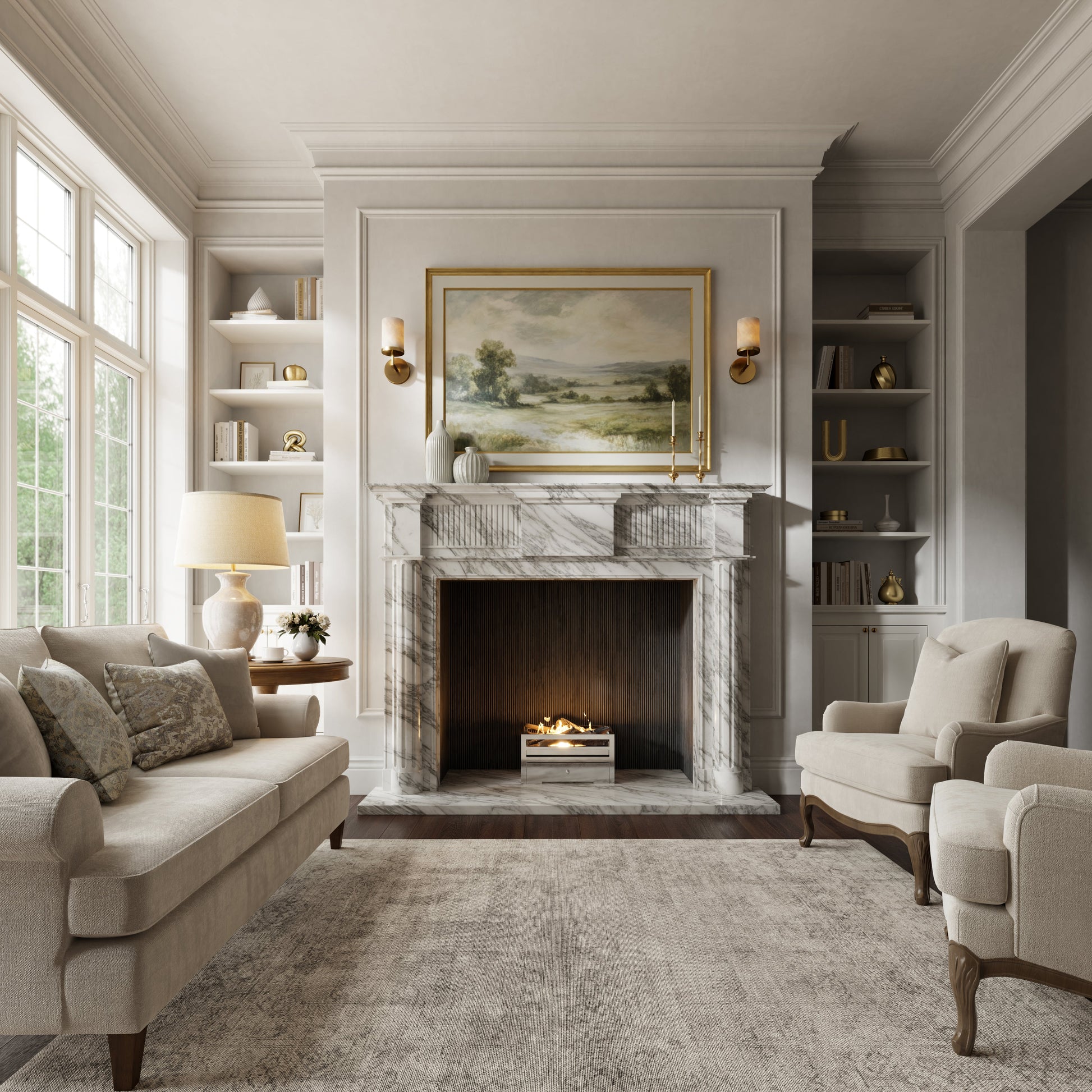 Madeleine Arabescato Honed Marble Fireplace 1830mm