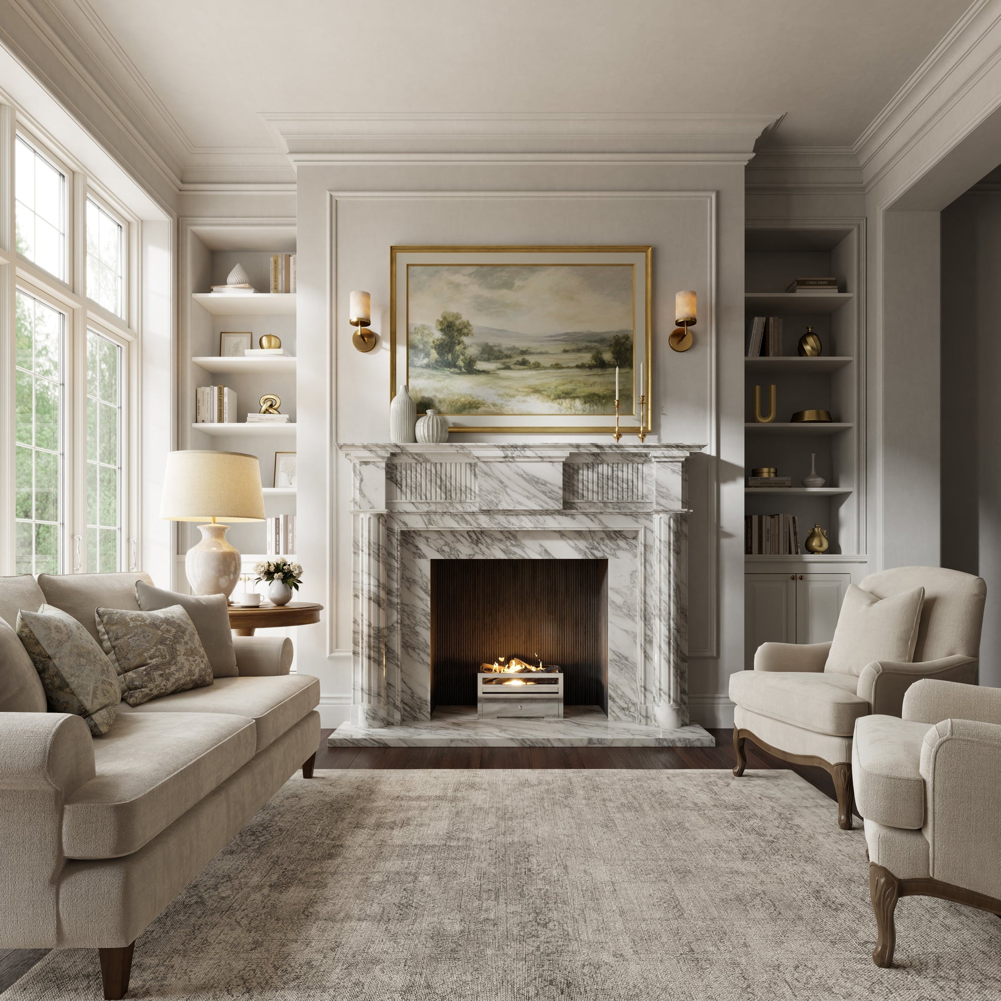 Madeleine Arabescato Honed Marble Fireplace 1830mm