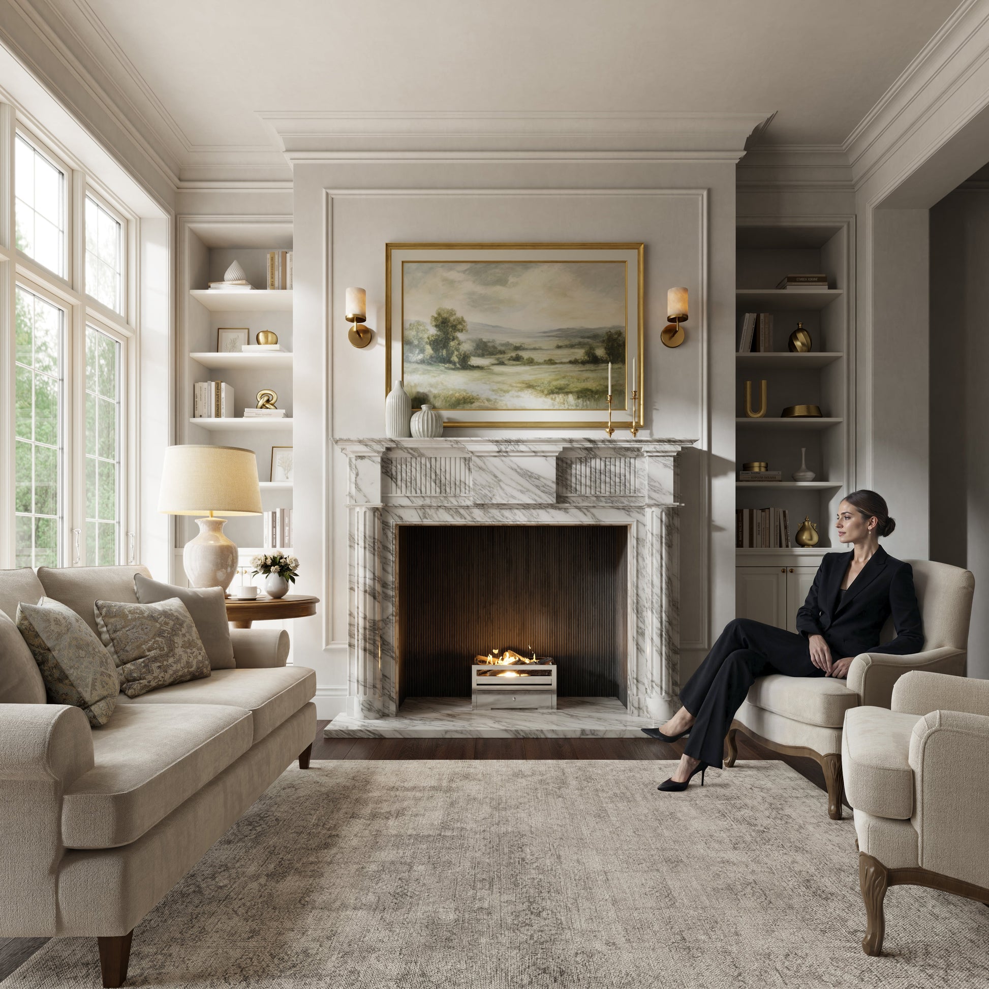 Madeleine Arabescato Honed Marble Fireplace 1830mm