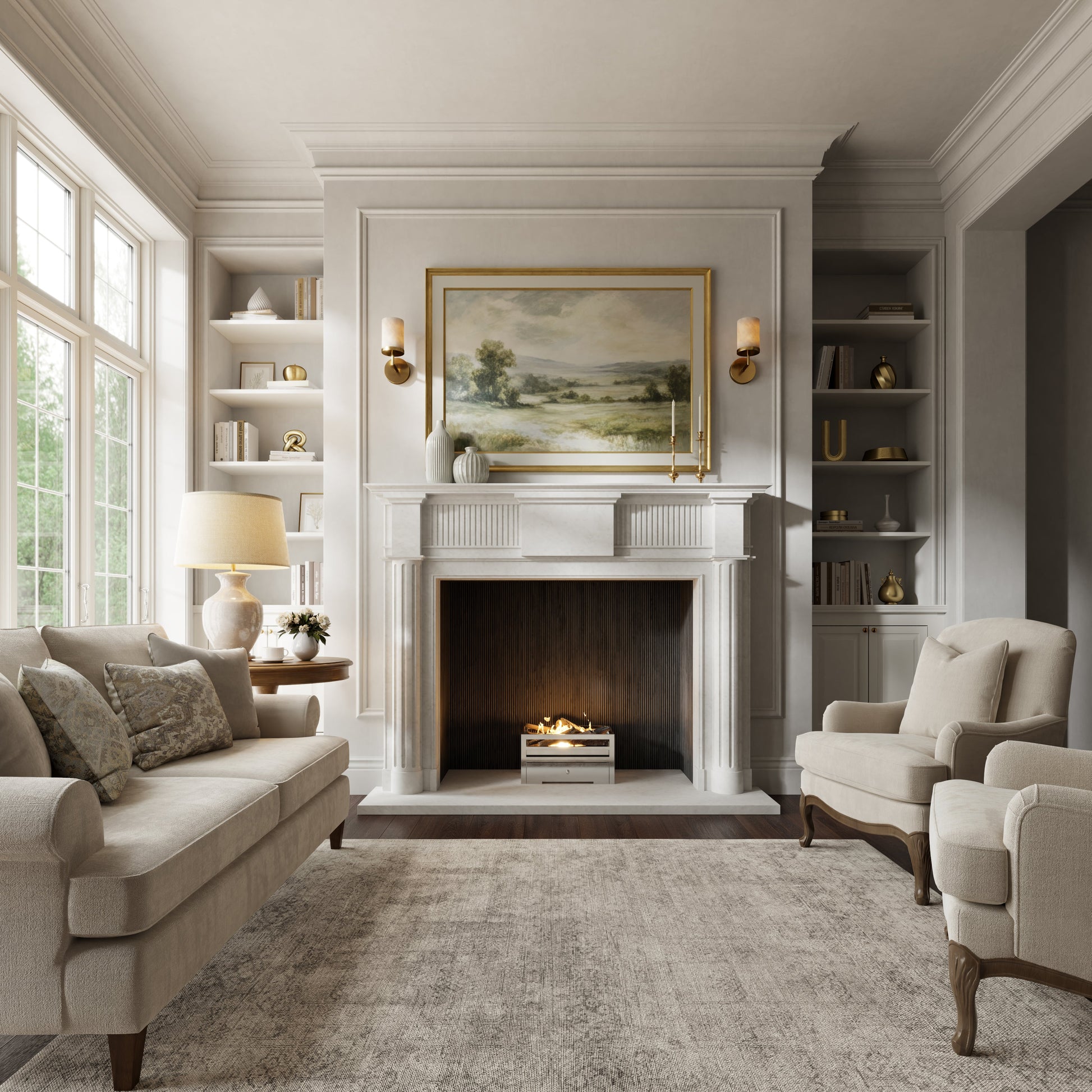Madeleine Beige Limestone Honed Marble Fireplace 1830mm