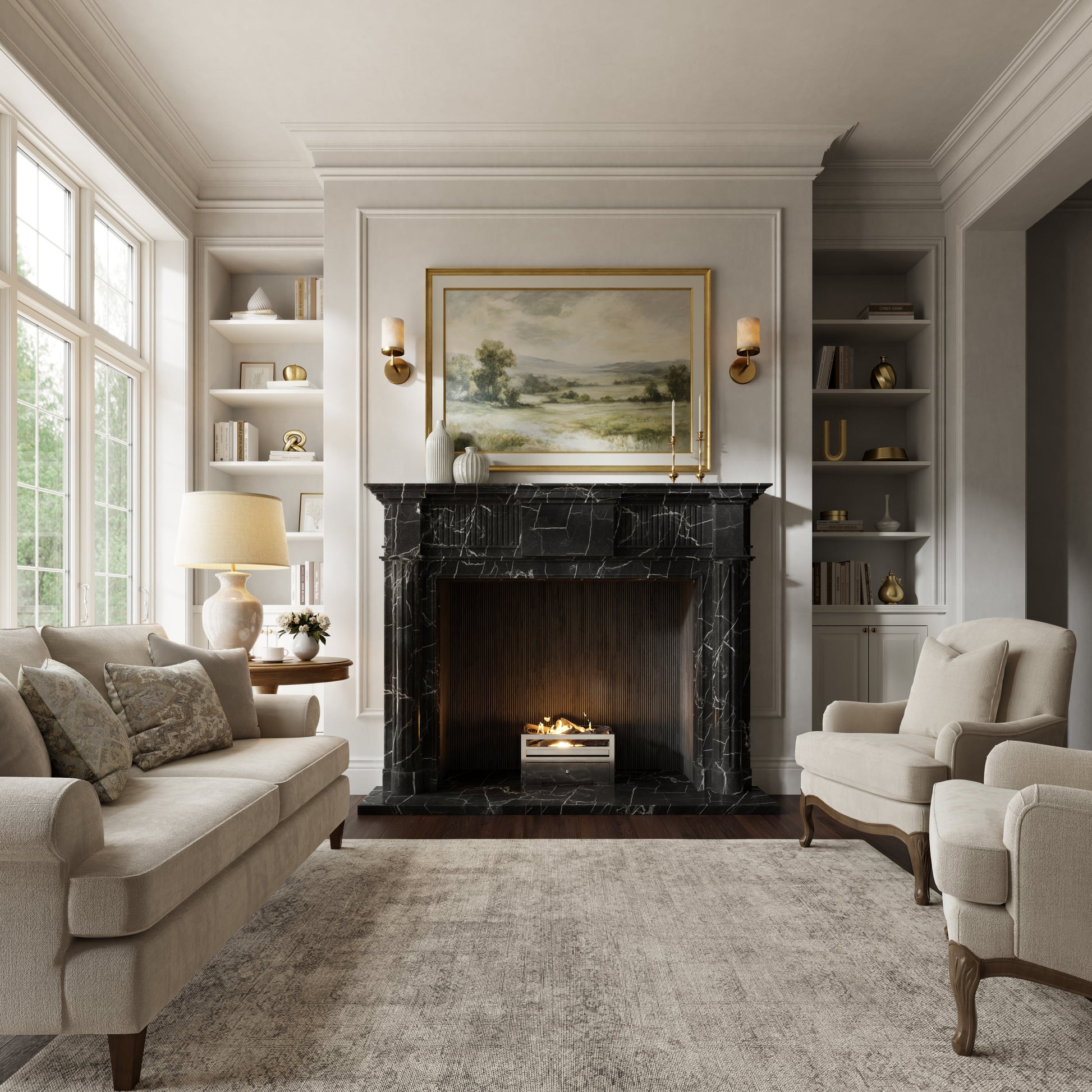 Madeleine Nero Marquina Honed Marble Fireplace 1830mm