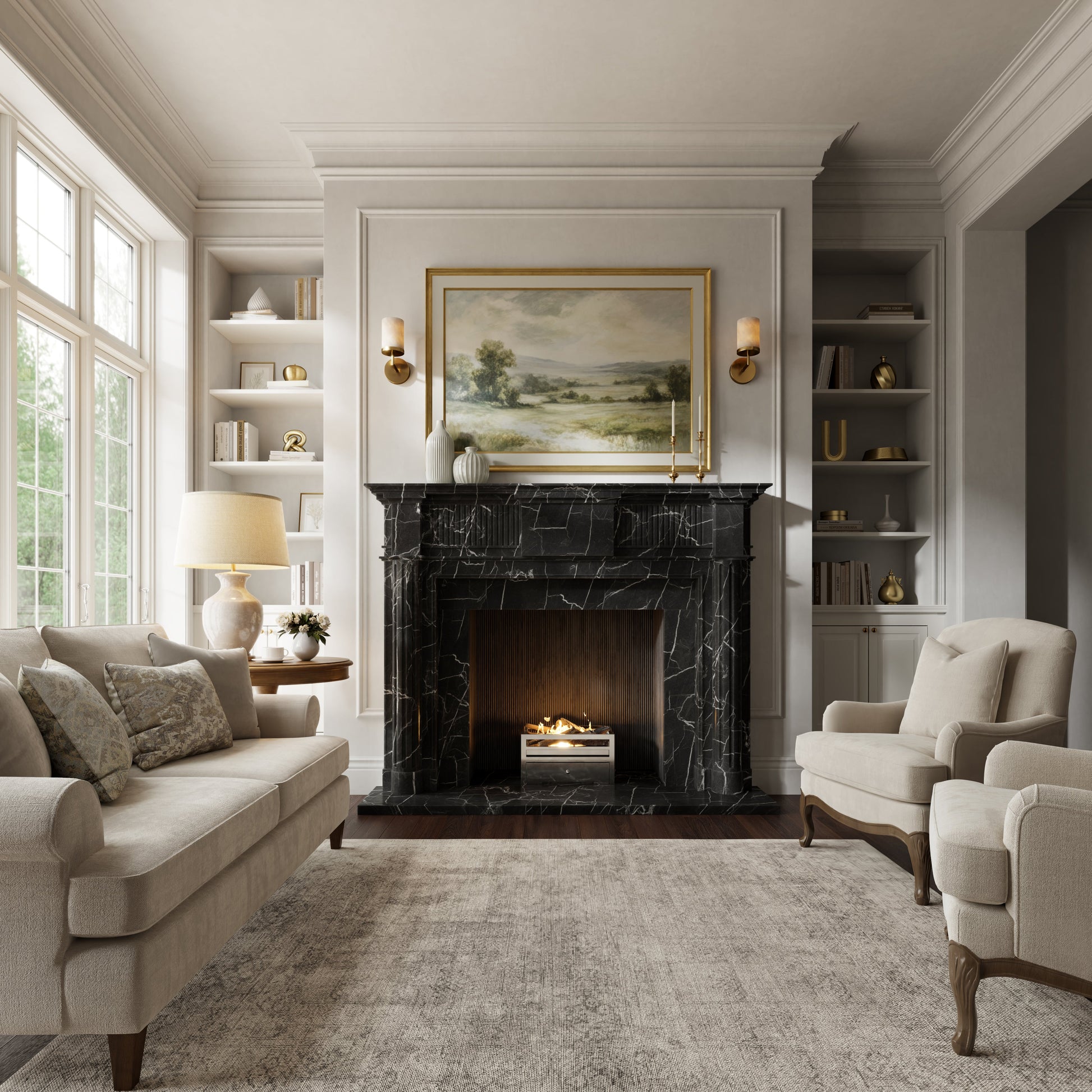 Madeleine Nero Marquina Honed Marble Fireplace 1830mm