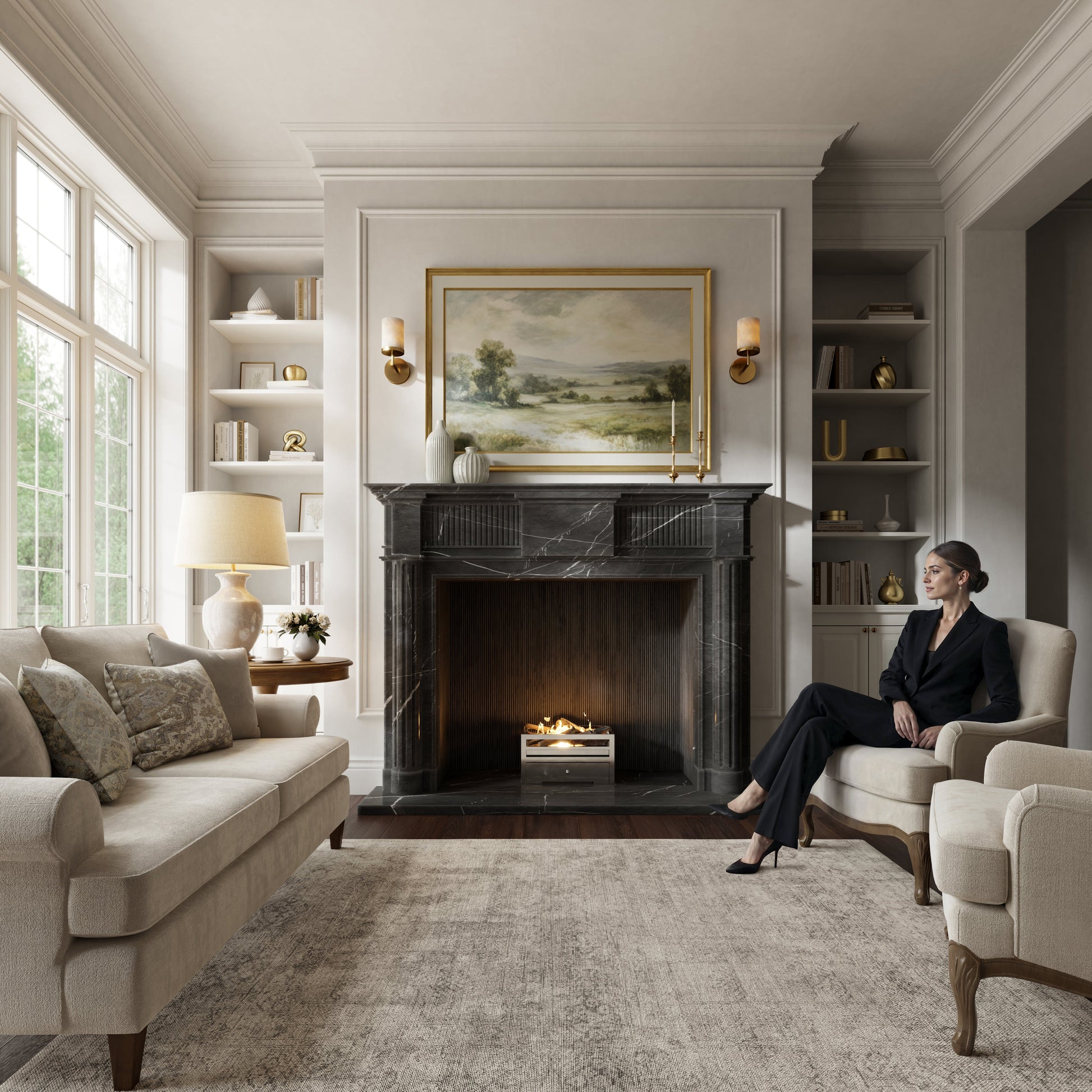 Madeleine Pietra Grey Honed Marble Fireplace 1830mm
