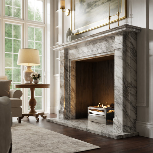 Renais Arabescato Honed Marble Fireplace 1900mm