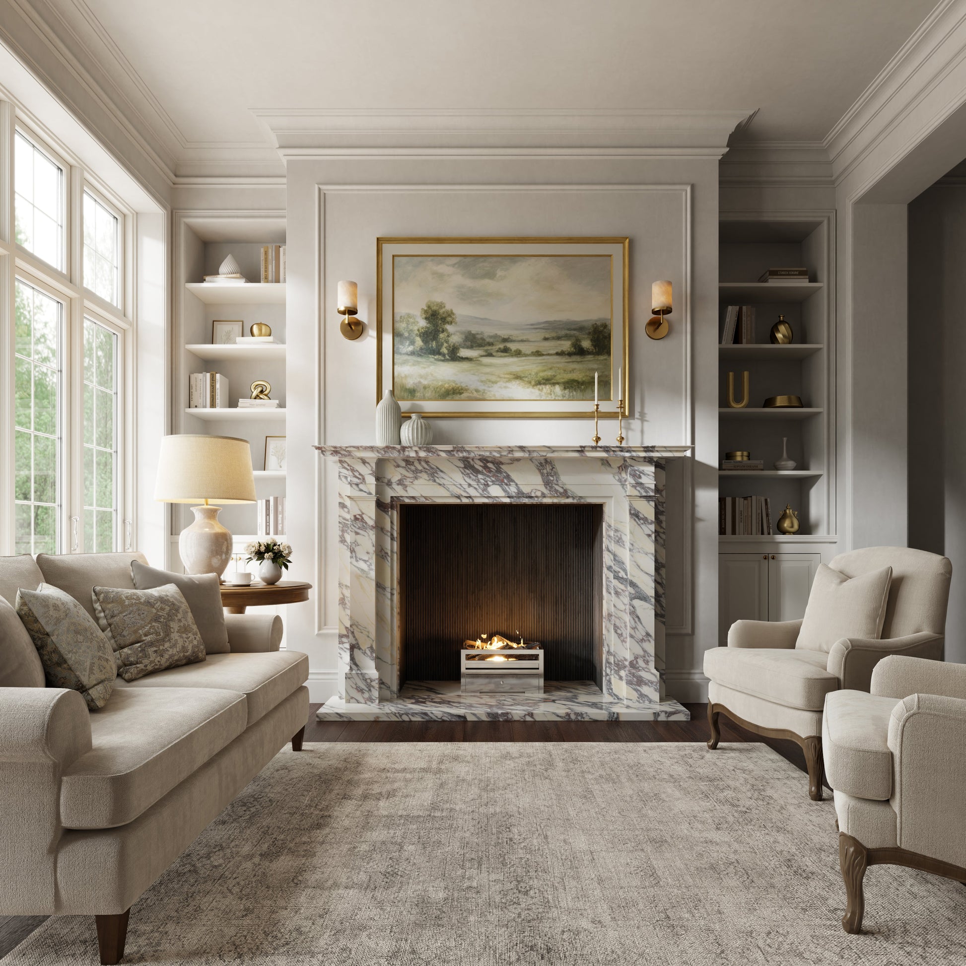 Renais Calacatta Viola Honed Marble Fireplace 1900mm