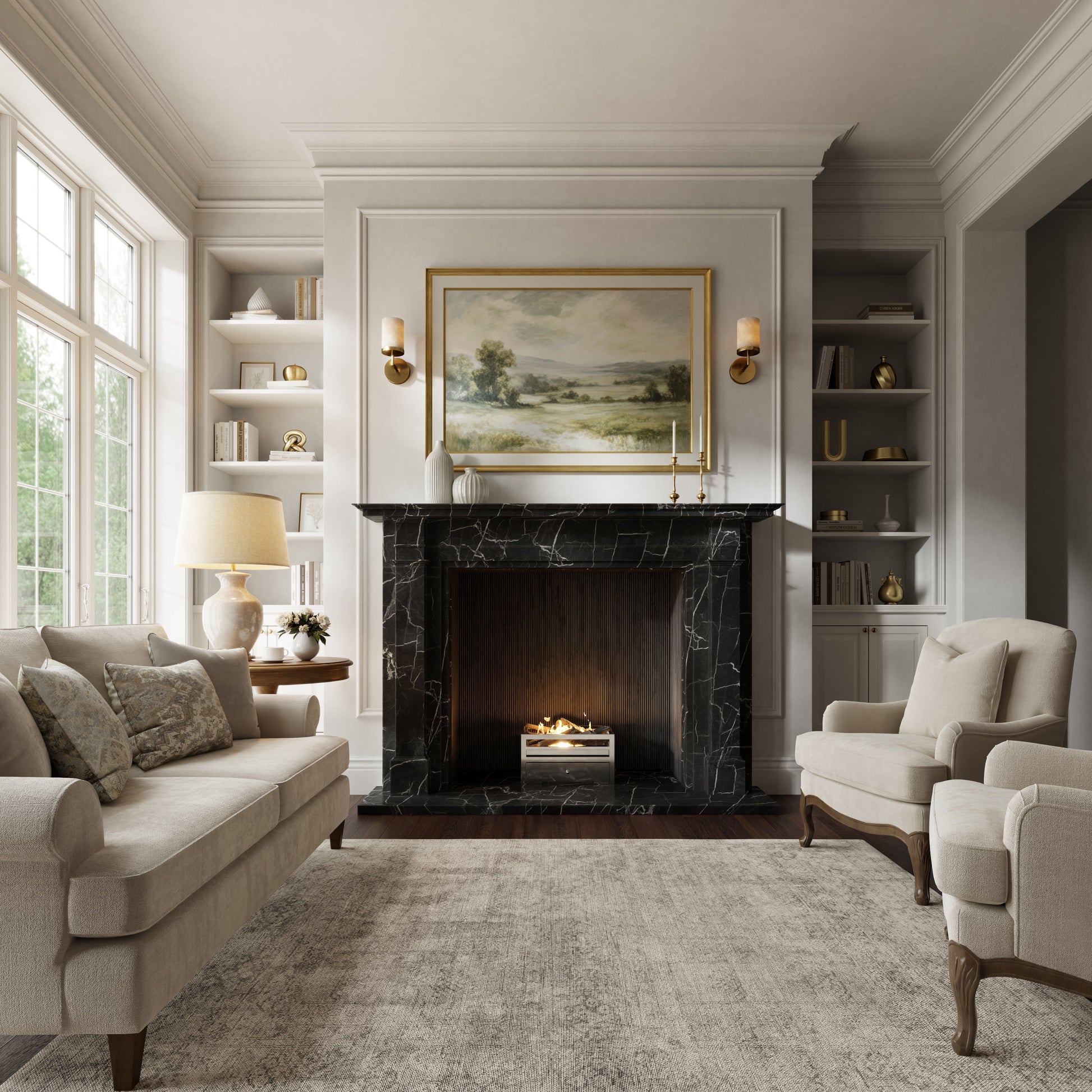 Renais Nero Marquina Honed Marble Fireplace 1900mm