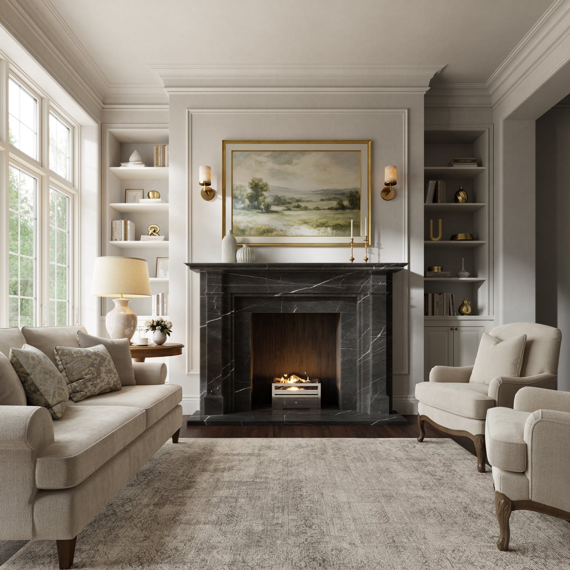 Renais Pietra Grey Honed Marble Fireplace 1900mm