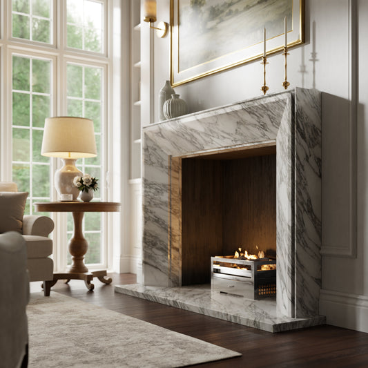 Reve Arabescato Honed Marble Fireplace 1600mm