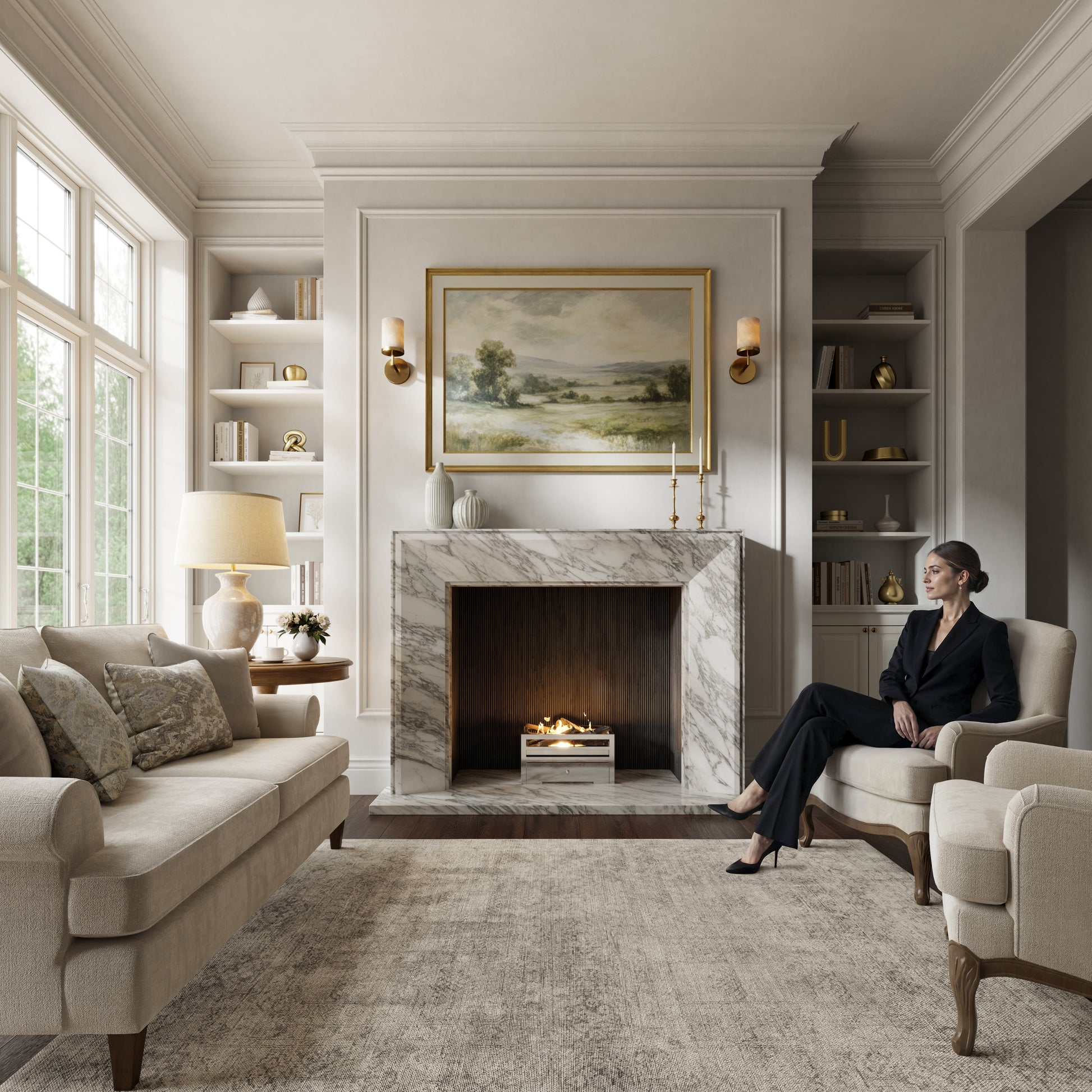 Reve Arabescato Honed Marble Fireplace 1600mm