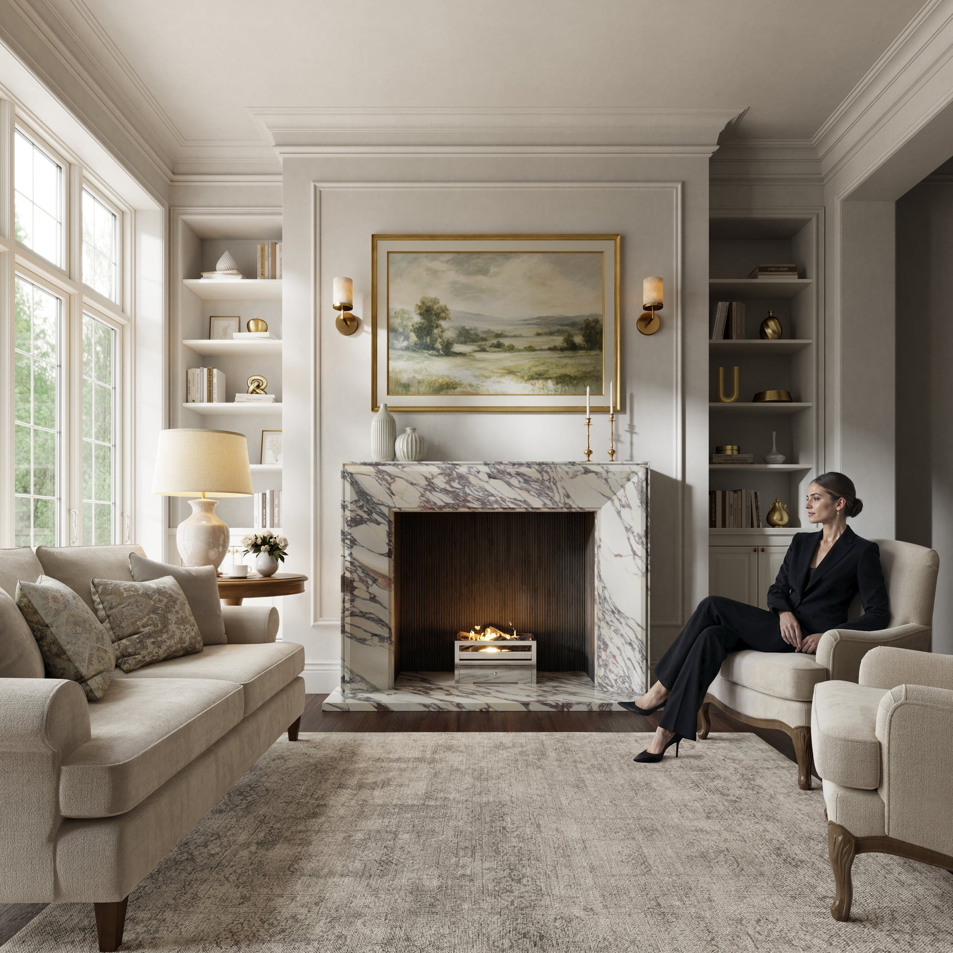 Reve Calacatta Viola Honed Marble Fireplace 1600mm