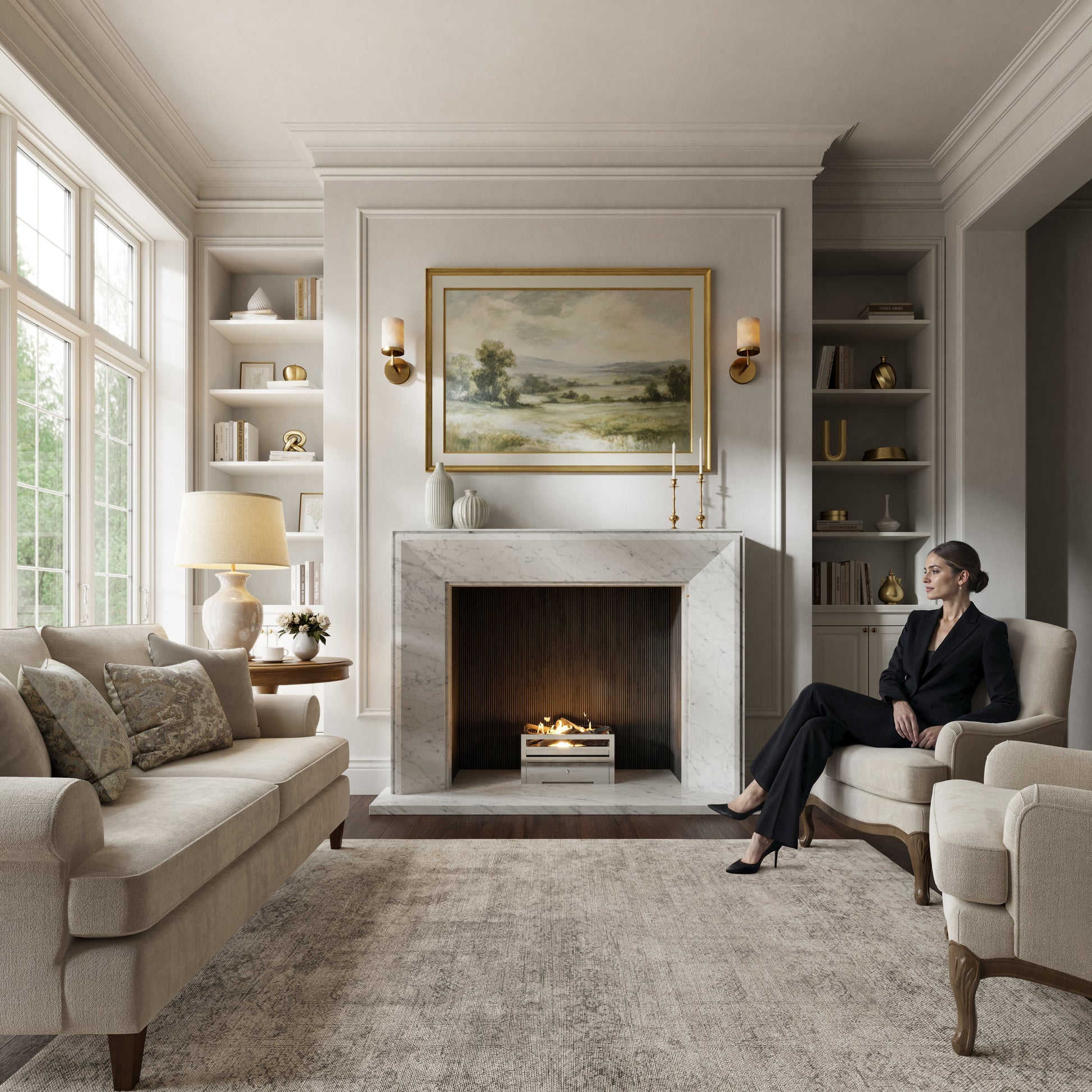 Reve Carrara Honed Marble Fireplace 1600mm