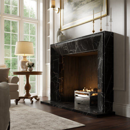 Reve Nero Marquina Honed Marble Fireplace 1600mm
