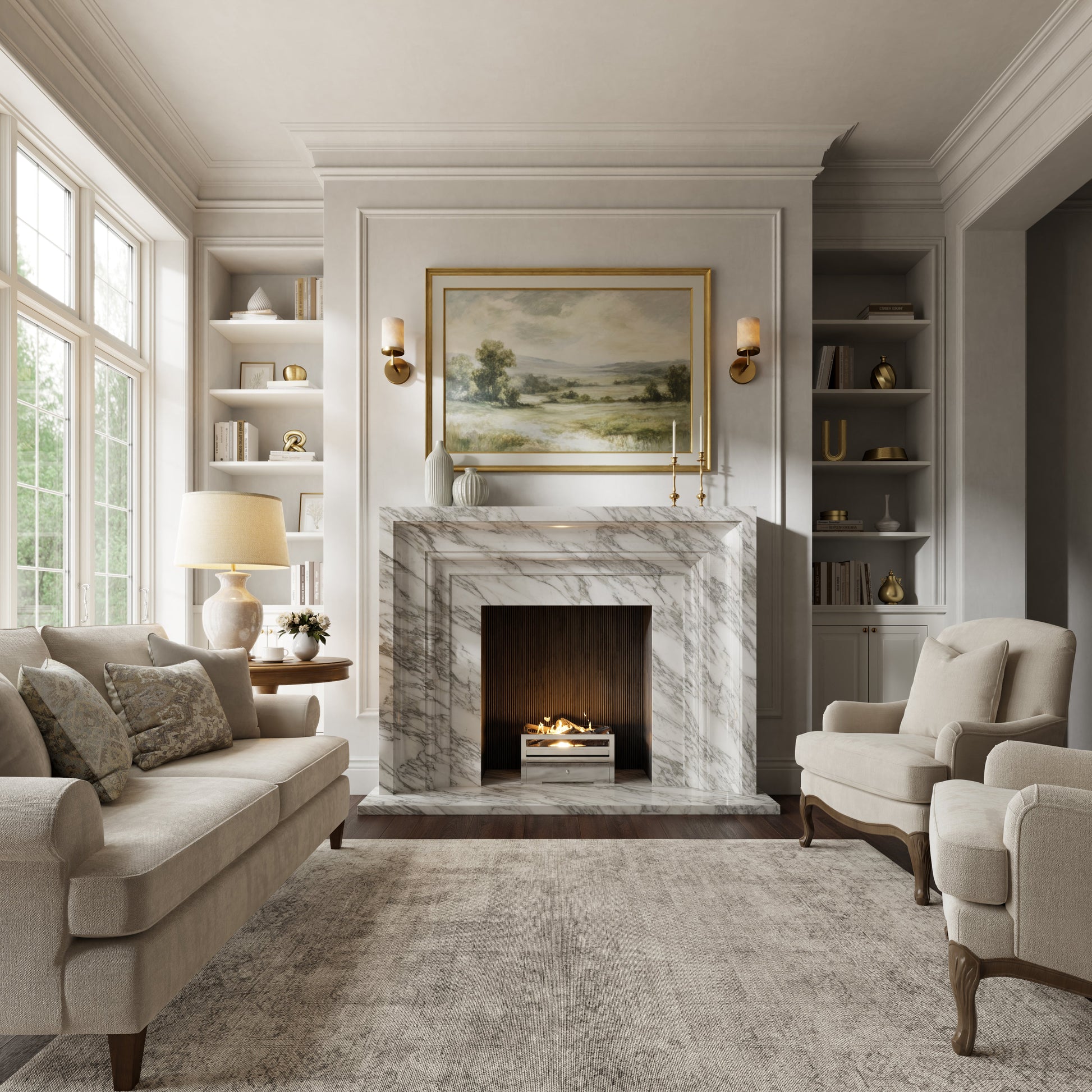 Valois Arabescato Honed Marble Fireplace 1700mm