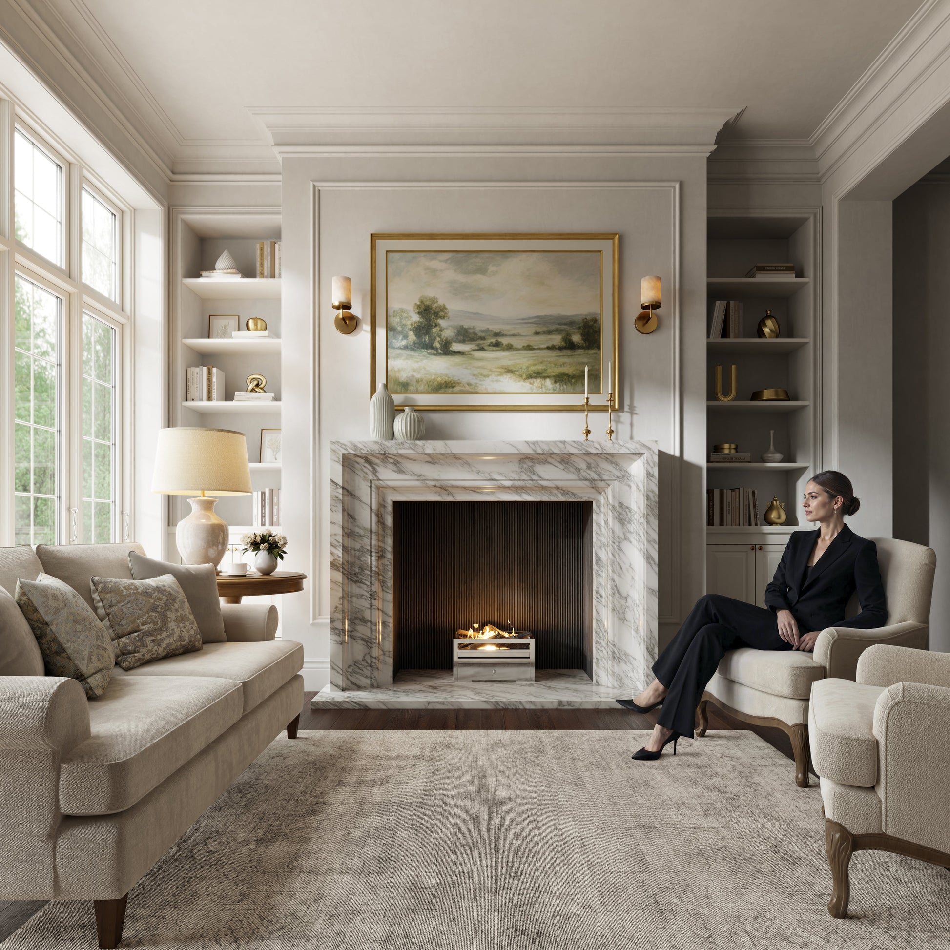 Valois Arabescato Honed Marble Fireplace 1700mm