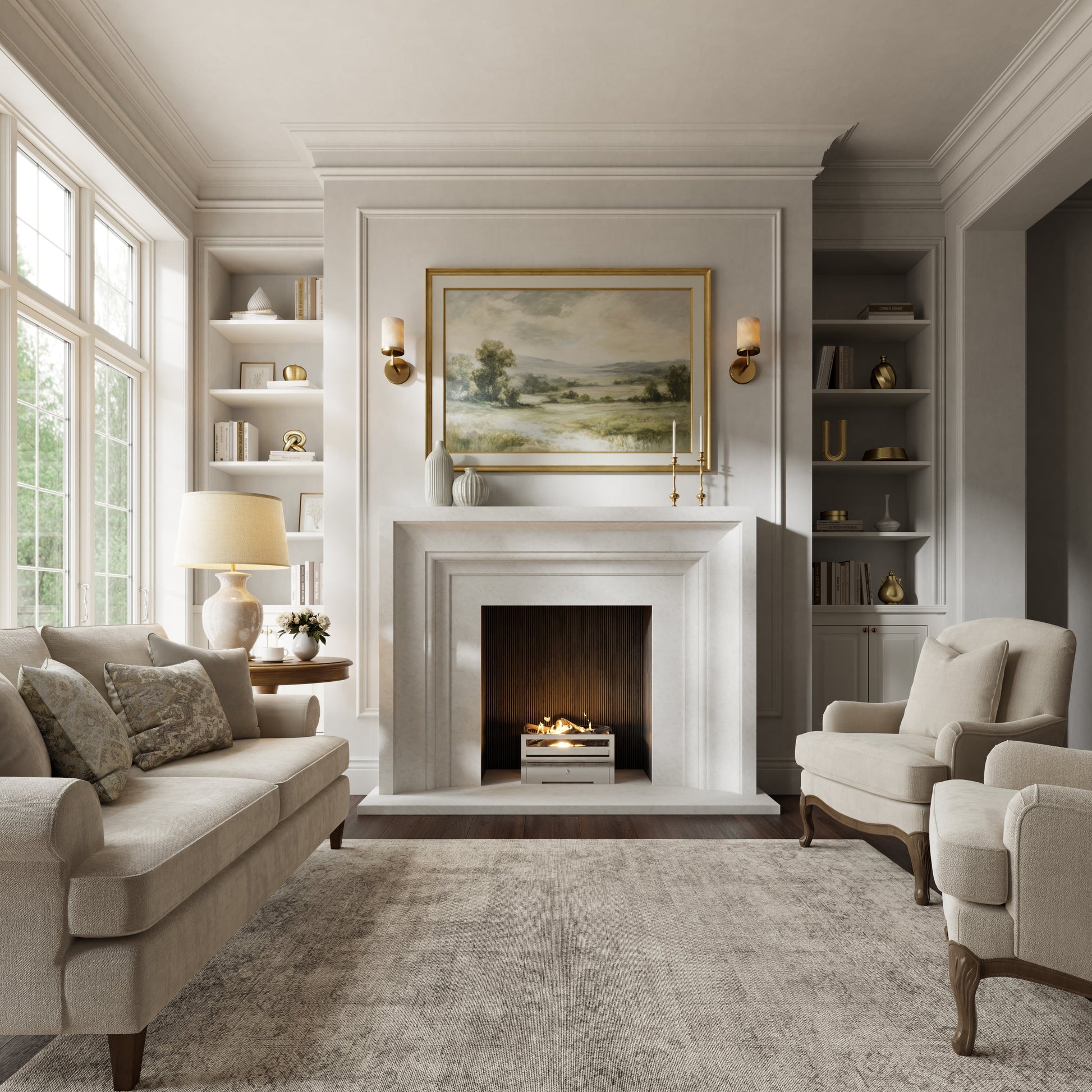 Valois Beige Limestone Honed Marble Fireplace 1700mm