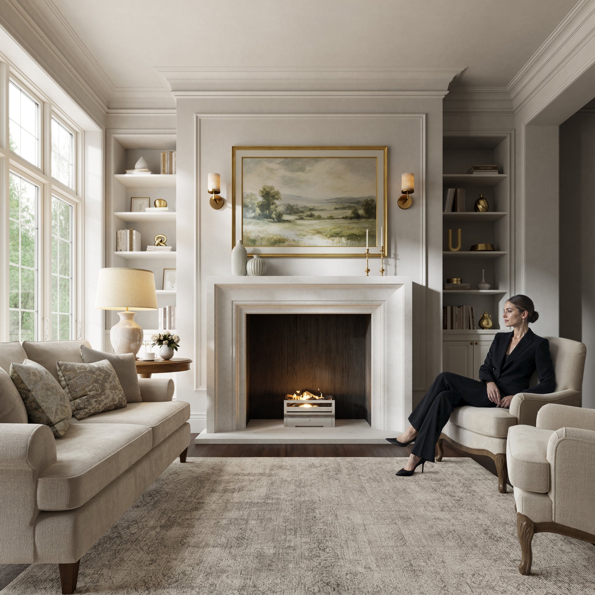 Valois Beige Limestone Honed Marble Fireplace 1700mm