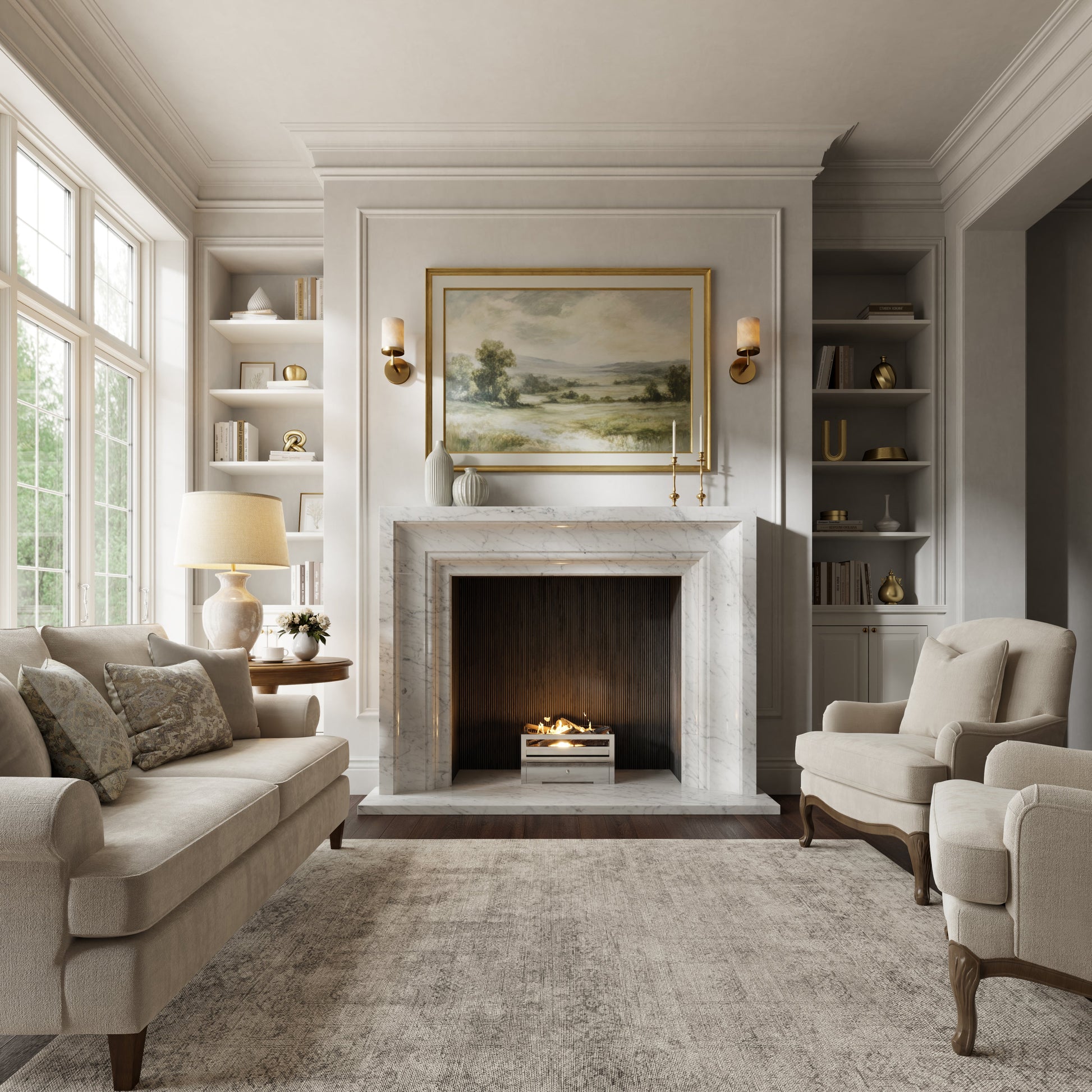 Valois Carrara Honed Marble Fireplace 1700mm