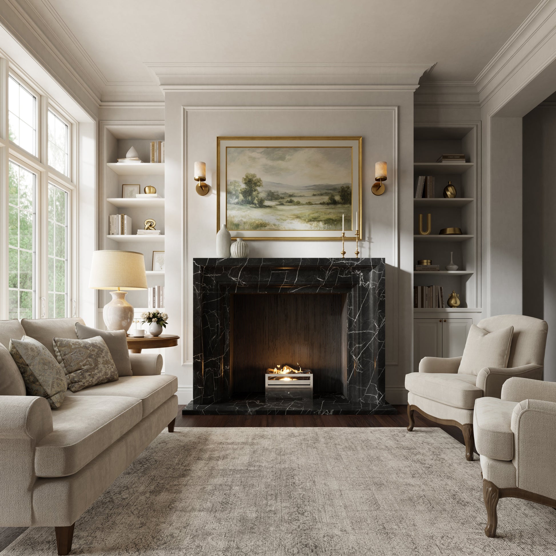 Valois Nero Marquina Honed Marble Fireplace 1700mm
