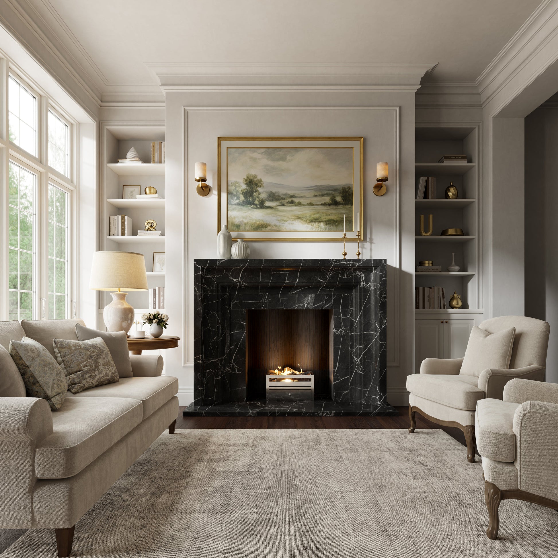 Valois Nero Marquina Honed Marble Fireplace 1700mm