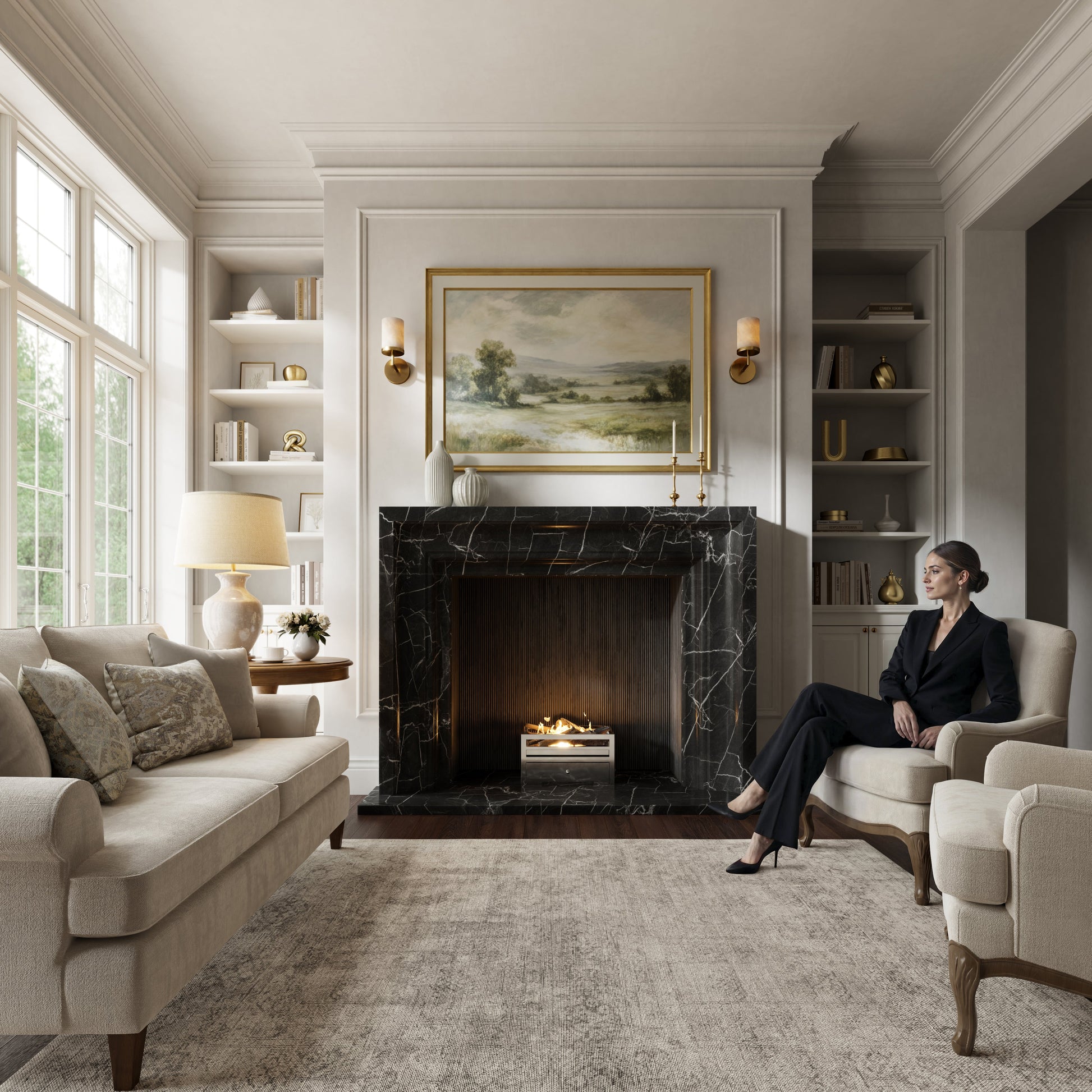 Valois Nero Marquina Honed Marble Fireplace 1700mm