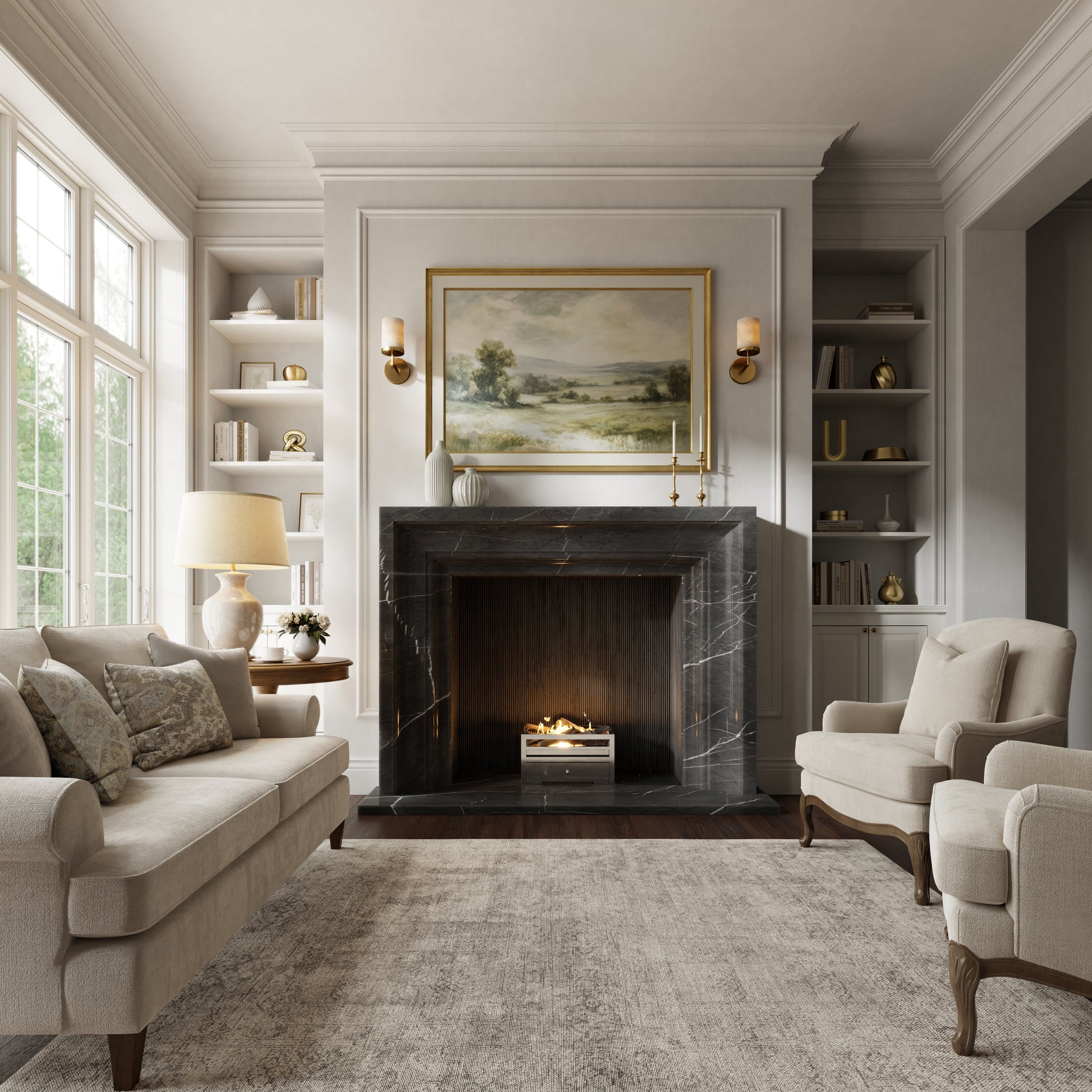 Valois Pietra Grey Honed Marble Fireplace 1700mm