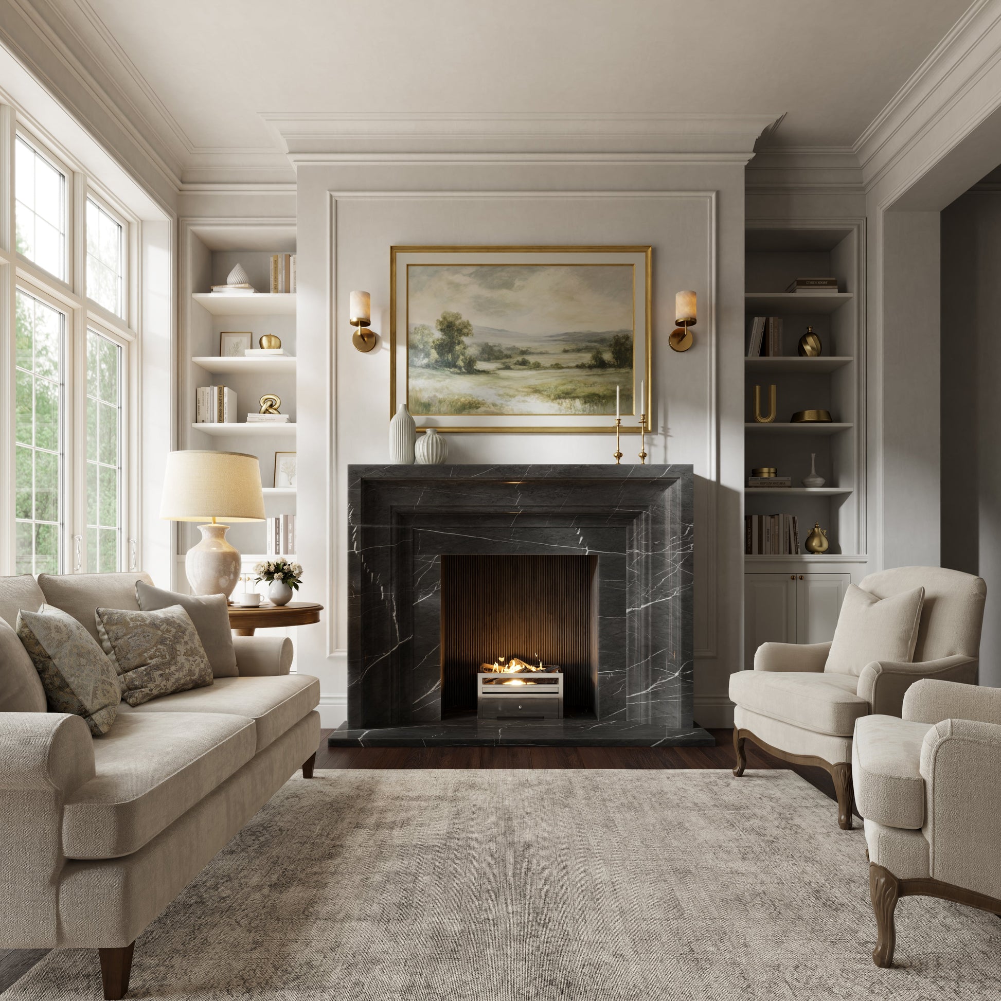 Valois Pietra Grey Honed Marble Fireplace 1700mm