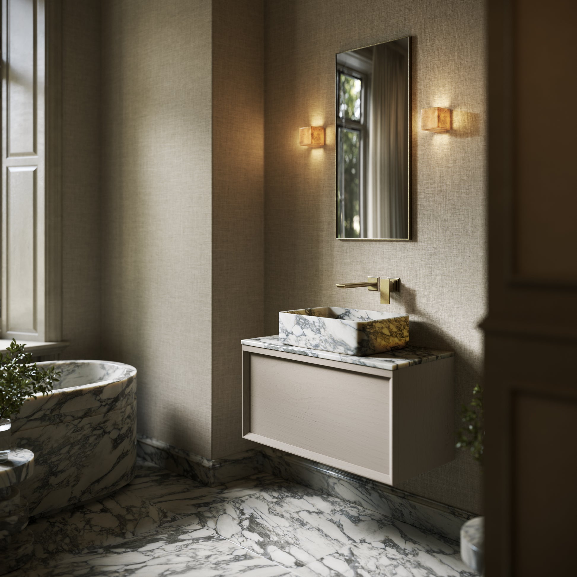 Kudos Arabescato Marble Countertop Basin 455mm