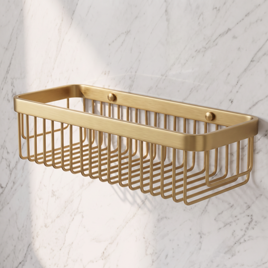 Luxe Brushed Gold Large Shower Storage Basket