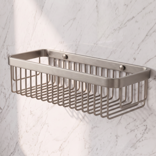 Luxe Brushed Stainless Large Shower Storage Basket