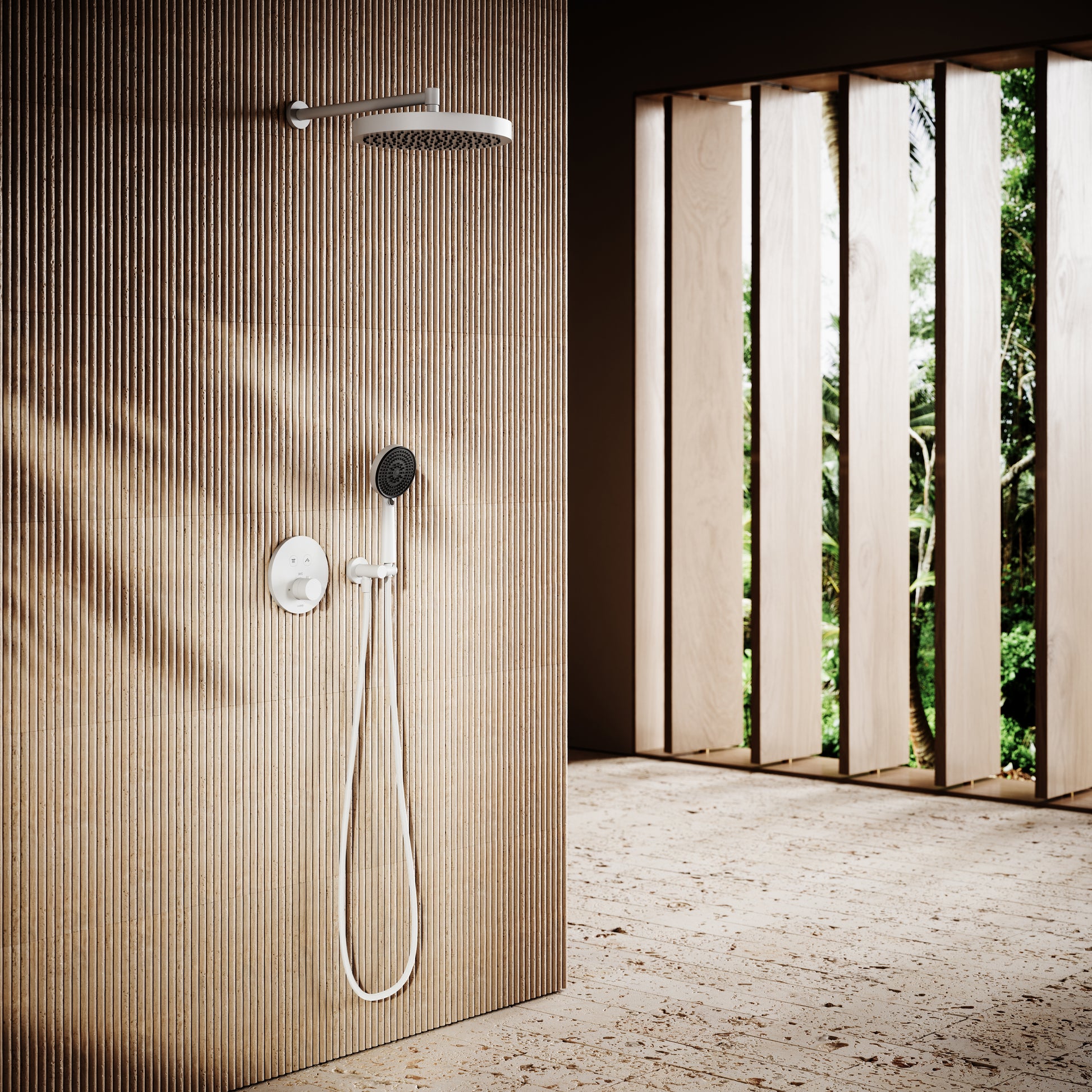 AcquaVita Matte White Push Button Rainfall Shower