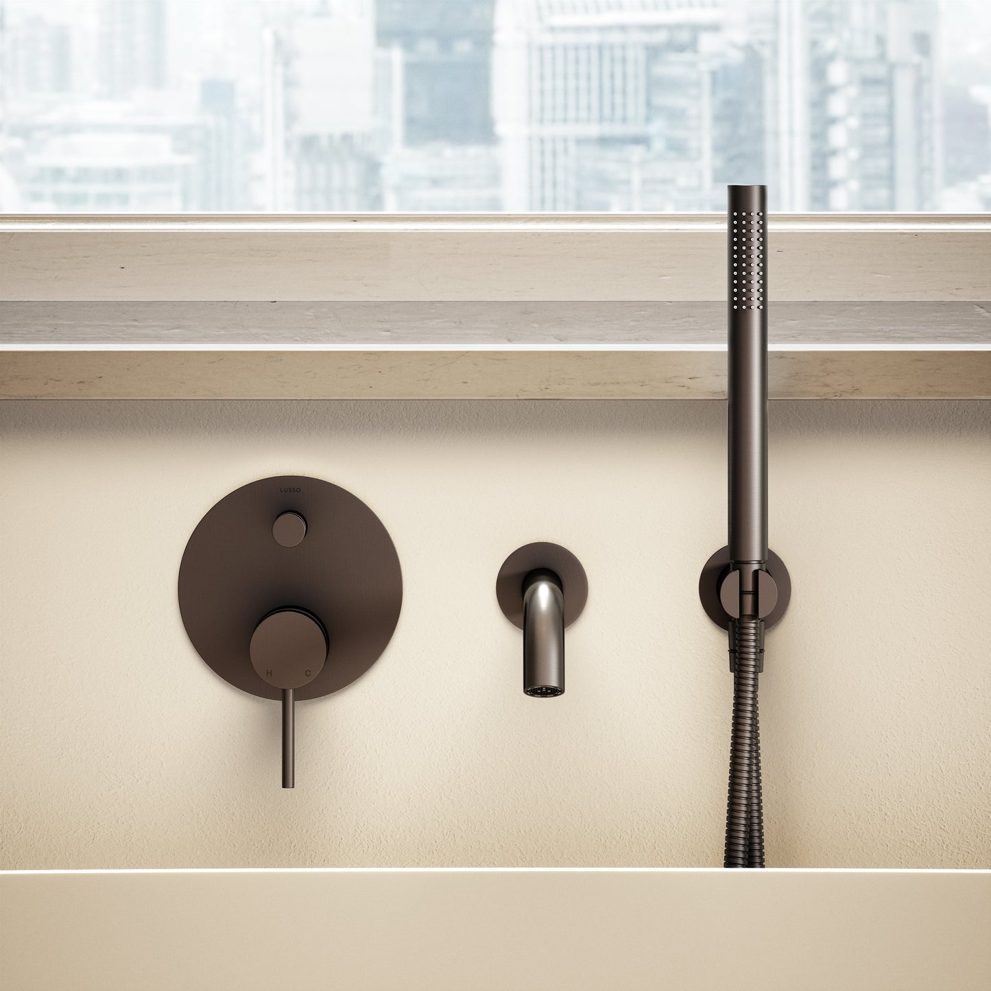 Luxe Deep Bronze Wall Mounted Bath Shower Mixer Tap