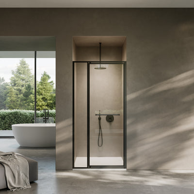 Nouveau Matte Black Hinged Shower Door & Screen (All Sizes)