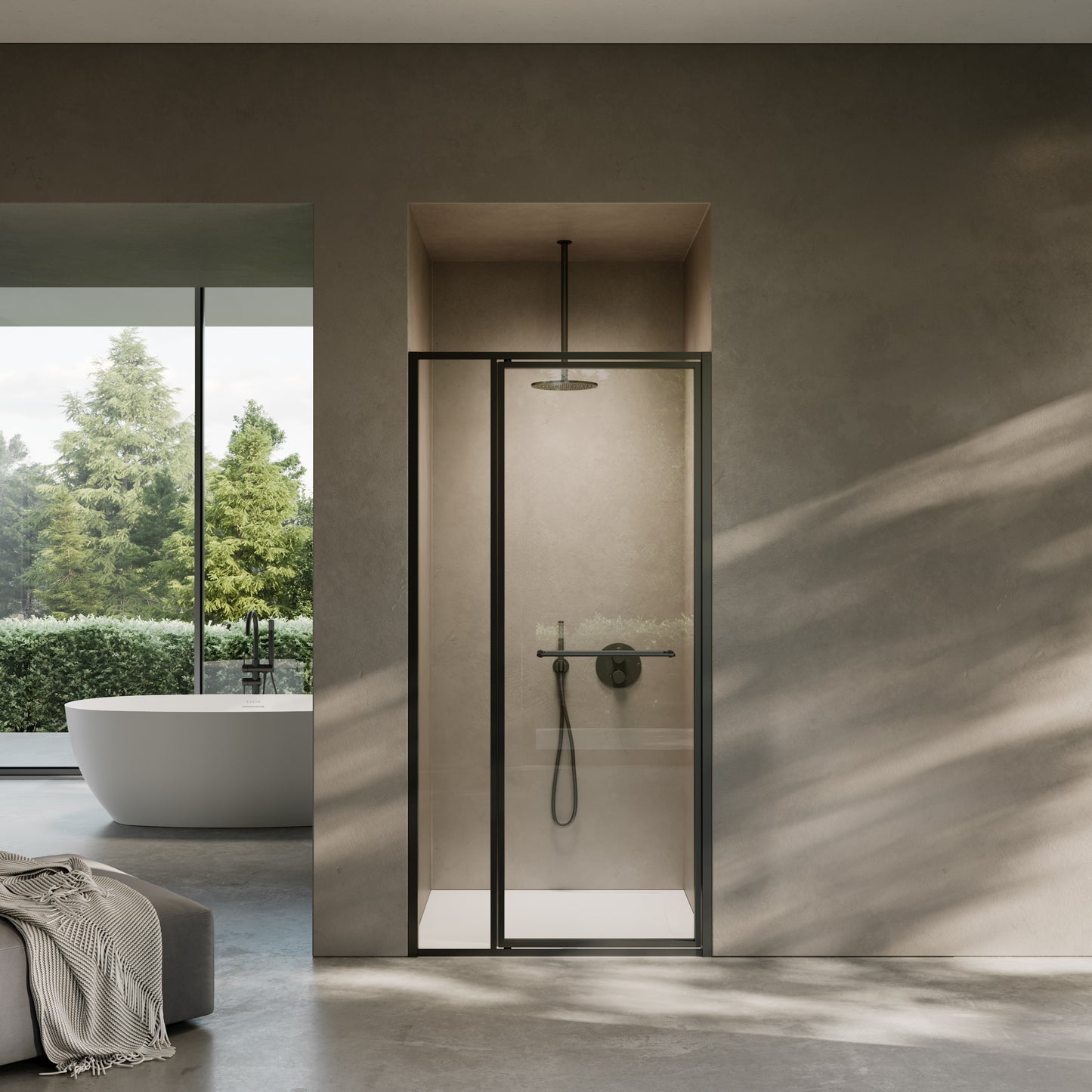 Nouveau Matte Black Hinged Shower Door & Screen (All Sizes)