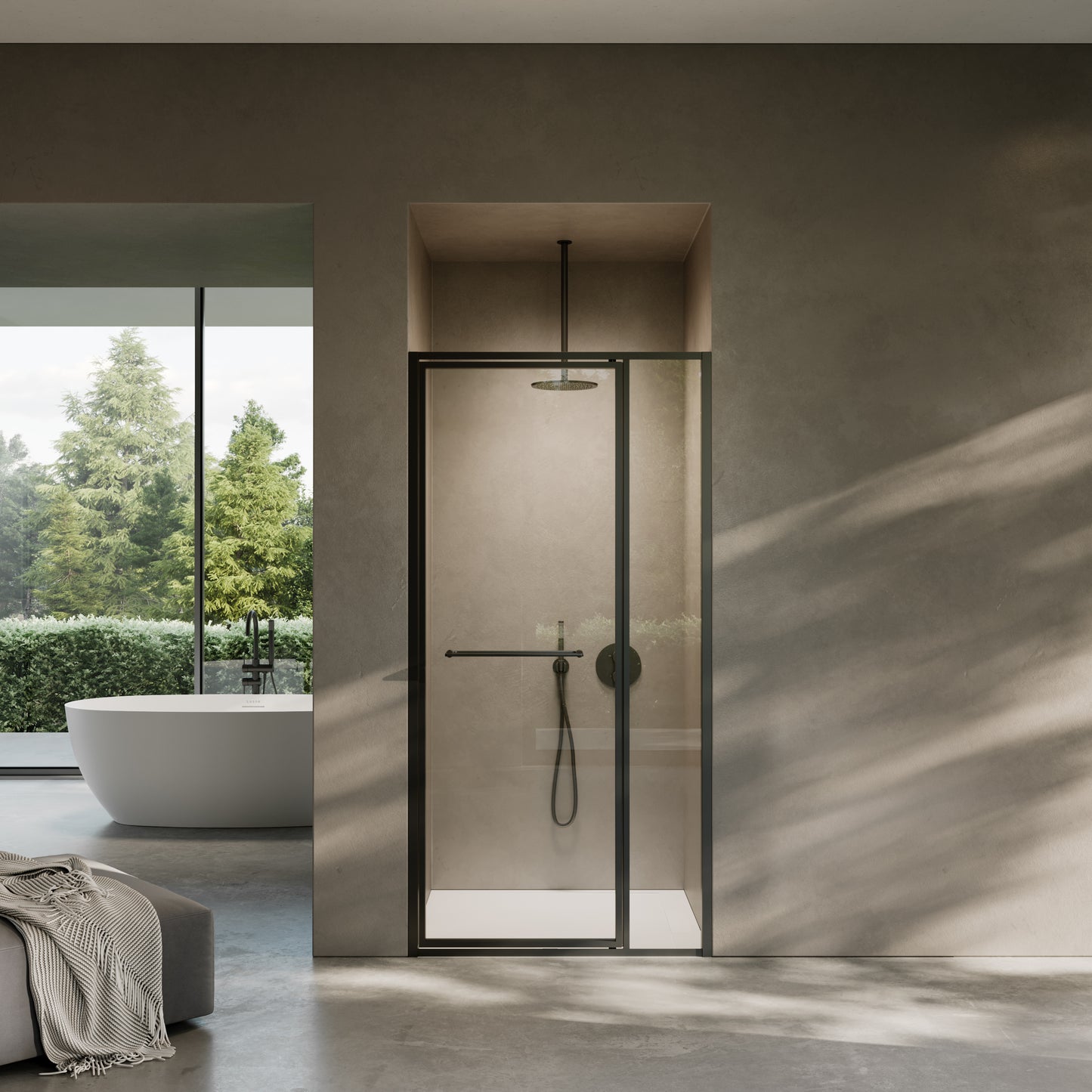 Nouveau Matte Black Hinged Shower Door & Screen (All Sizes)