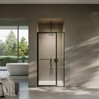 Nouveau Matte Black Hinged Shower Door & Screen (All Sizes)