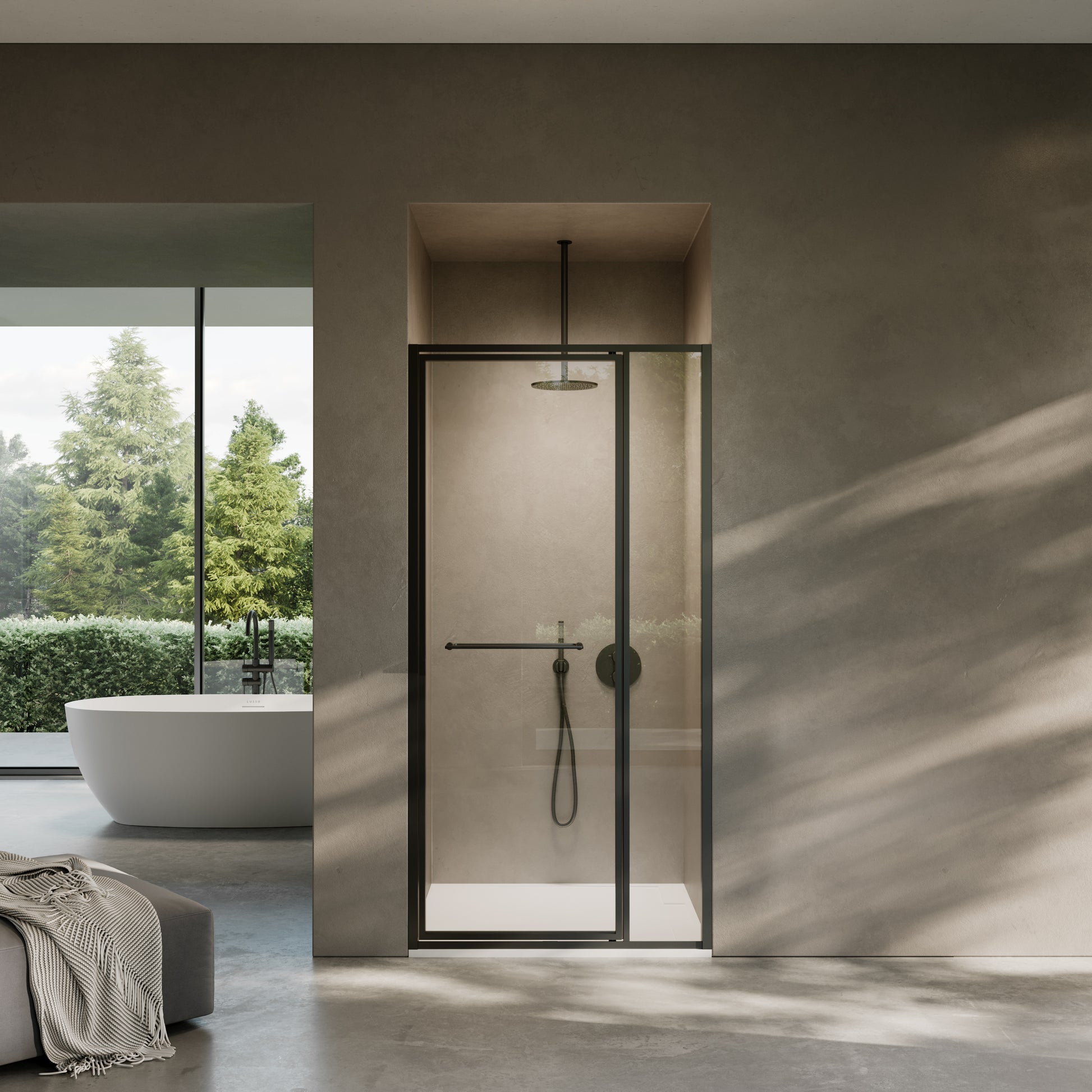 Nouveau Matte Black Hinged Shower Door & Screen (All Sizes)