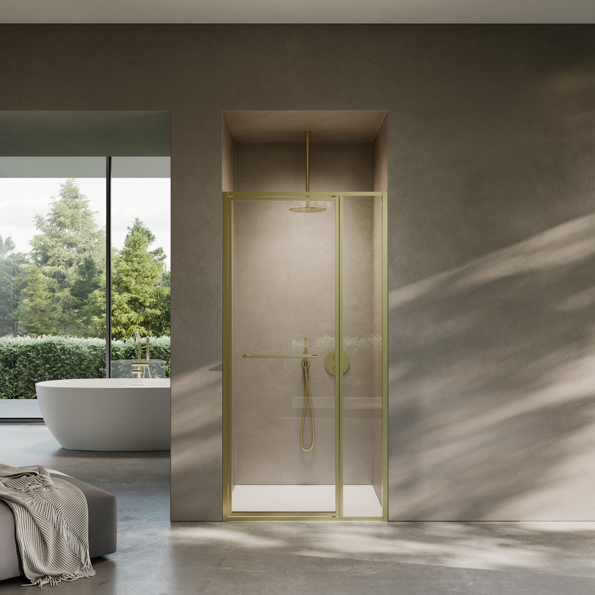 Nouveau Brushed Gold Hinged Shower Door & Screen (All Sizes)