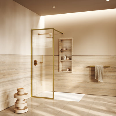 Opulence Brushed Gold Complete Walk In Shower Enclosure - KIT A - All Sizes