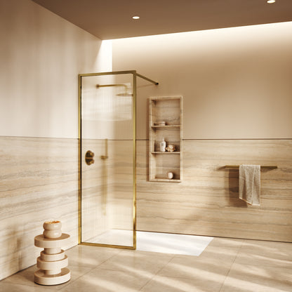 Opulence Fluted Glass Complete Walk In Shower Enclosure Polished Brass - Kit A