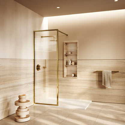 Opulence Fluted Glass Complete Walk In Shower Enclosure Polished Brass - Kit A