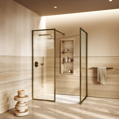 Opulence Fluted Glass Complete Walk In Shower Enclosure Aged Bronze - Kit B