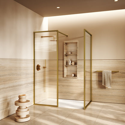 Opulence Reeded Glass Complete Walk In Shower Enclosure Brushed Gold - KIT B (ALL SIZES)